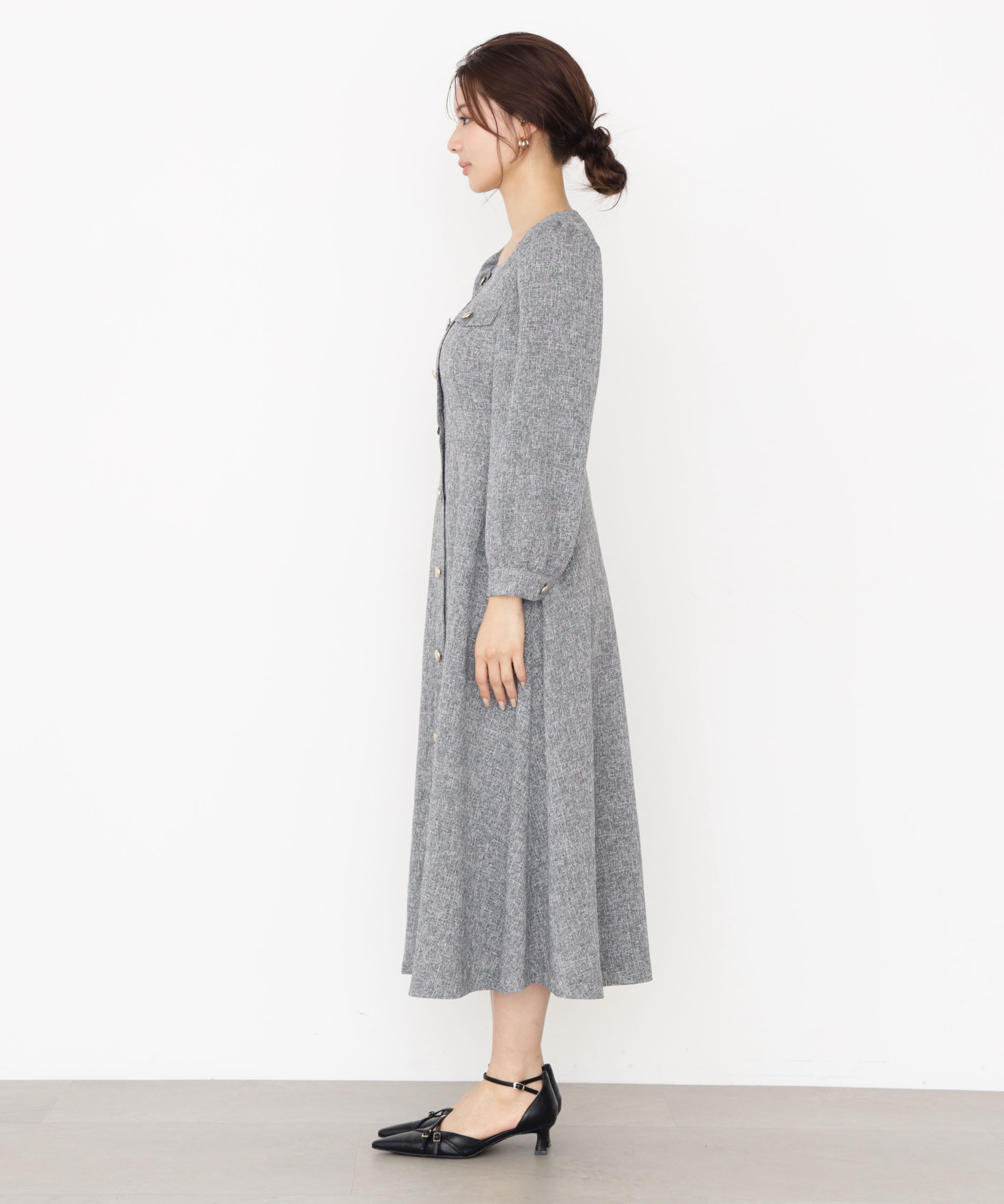 PROPORTION BODY DRESSING「フロント釦ツイードワンピース 25AW」|ワンピース|