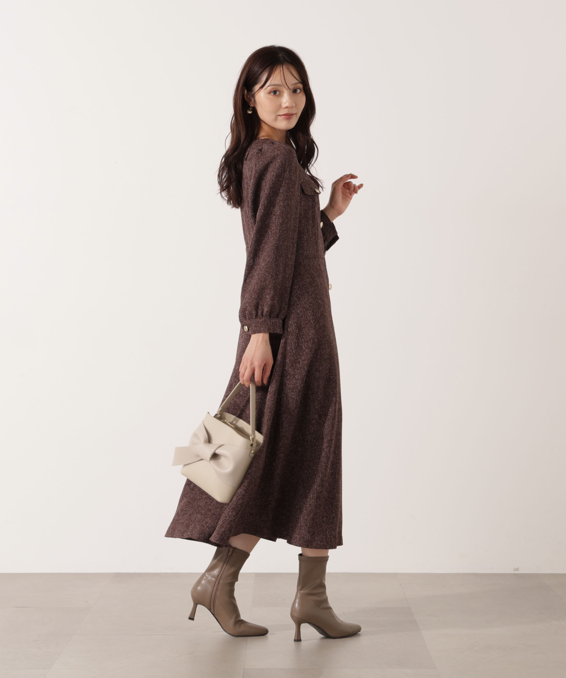PROPORTION BODY DRESSING「フロント釦ツイードワンピース 25AW」|ワンピース|