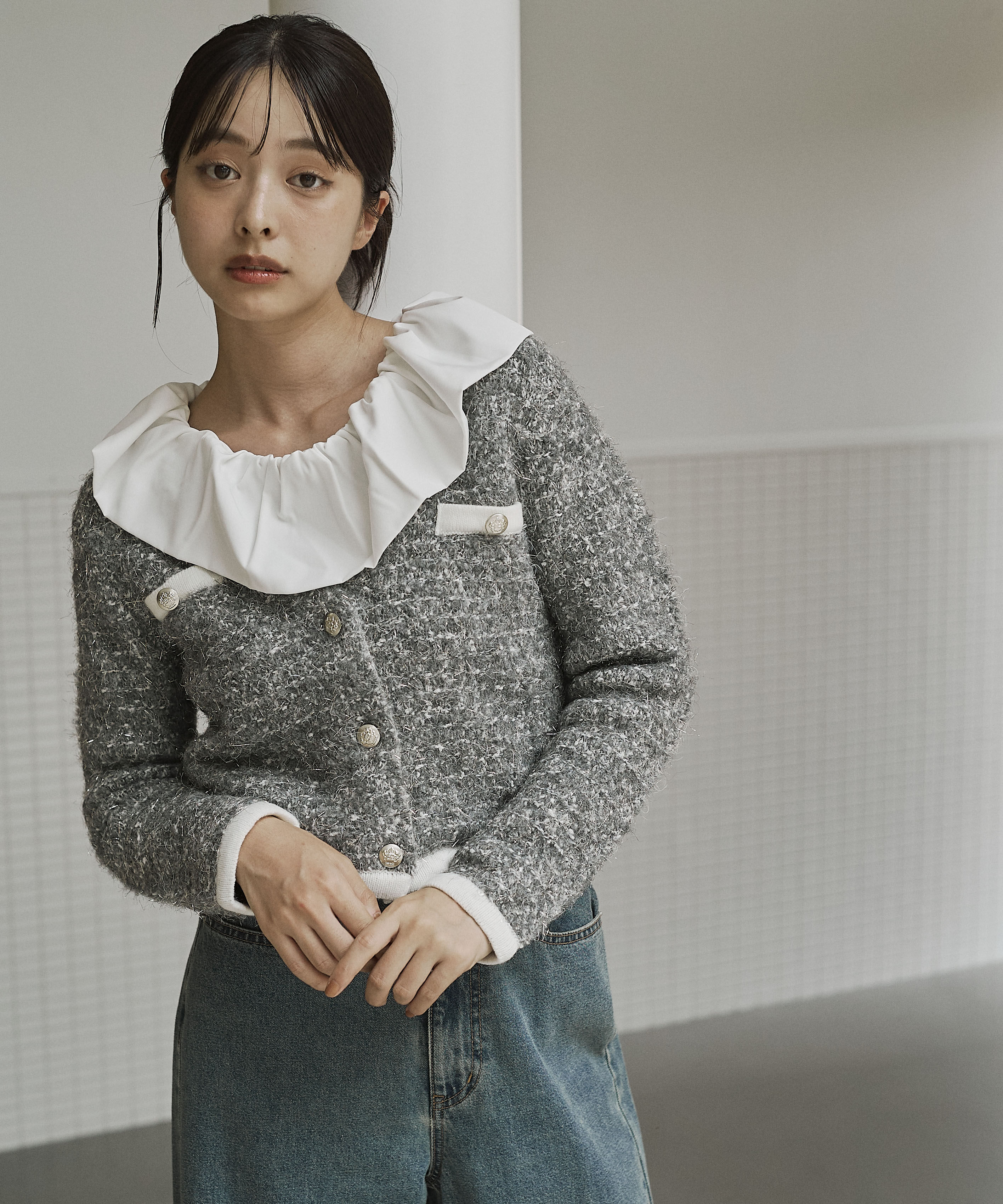 PROPORTION BODY DRESSING「ファンシーツイード風ニットカーディガン 25AW」|カーディガン|