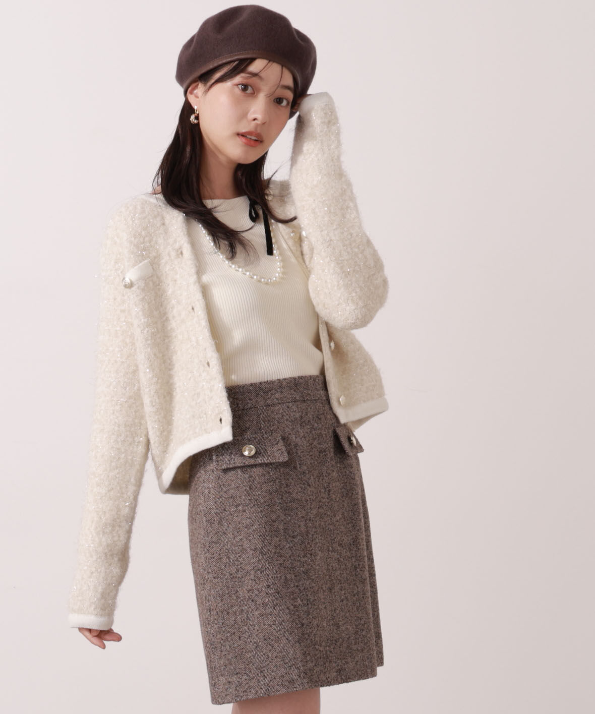 PROPORTION BODY DRESSING「ファンシーツイード風ニットカーディガン 25AW」|カーディガン|