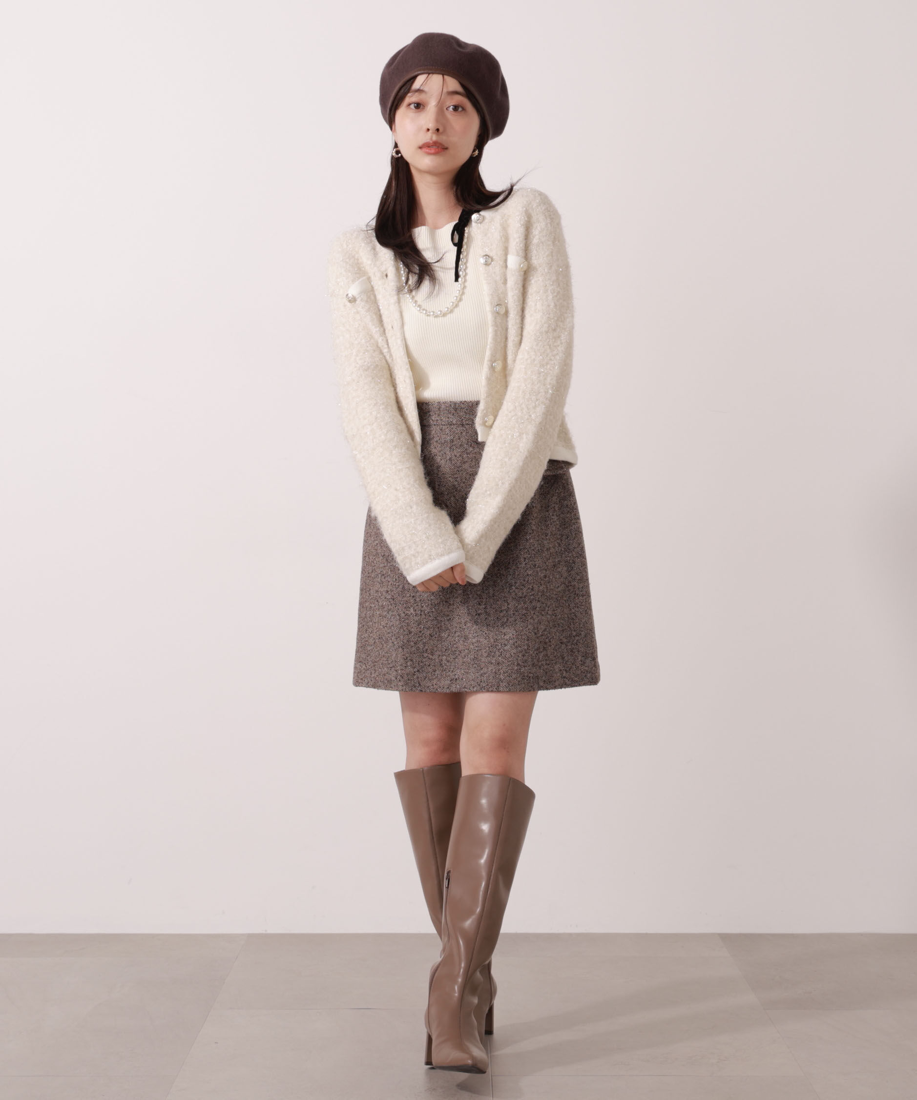 PROPORTION BODY DRESSING「ファンシーツイード風ニットカーディガン 25AW」|カーディガン|