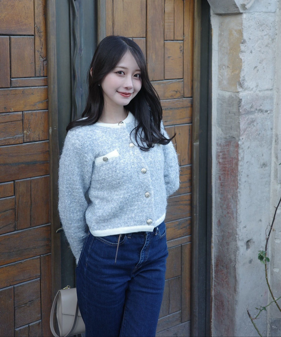 PROPORTION BODY DRESSING「ファンシーツイード風ニットカーディガン 25AW」|カーディガン|ブルー