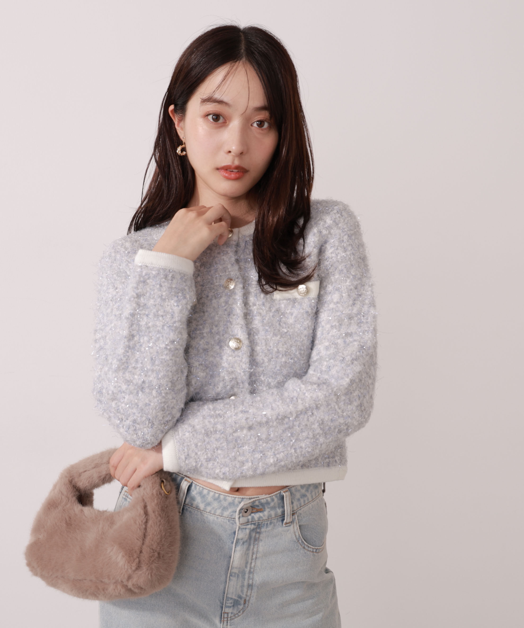 PROPORTION BODY DRESSING「ファンシーツイード風ニットカーディガン 25AW」|カーディガン|