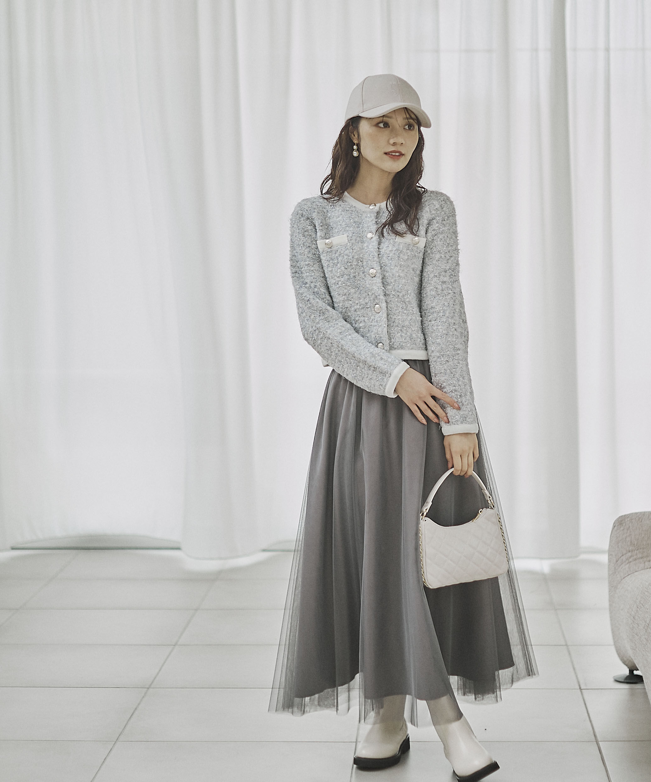 PROPORTION BODY DRESSING「ファンシーツイード風ニットカーディガン 25AW」|カーディガン|