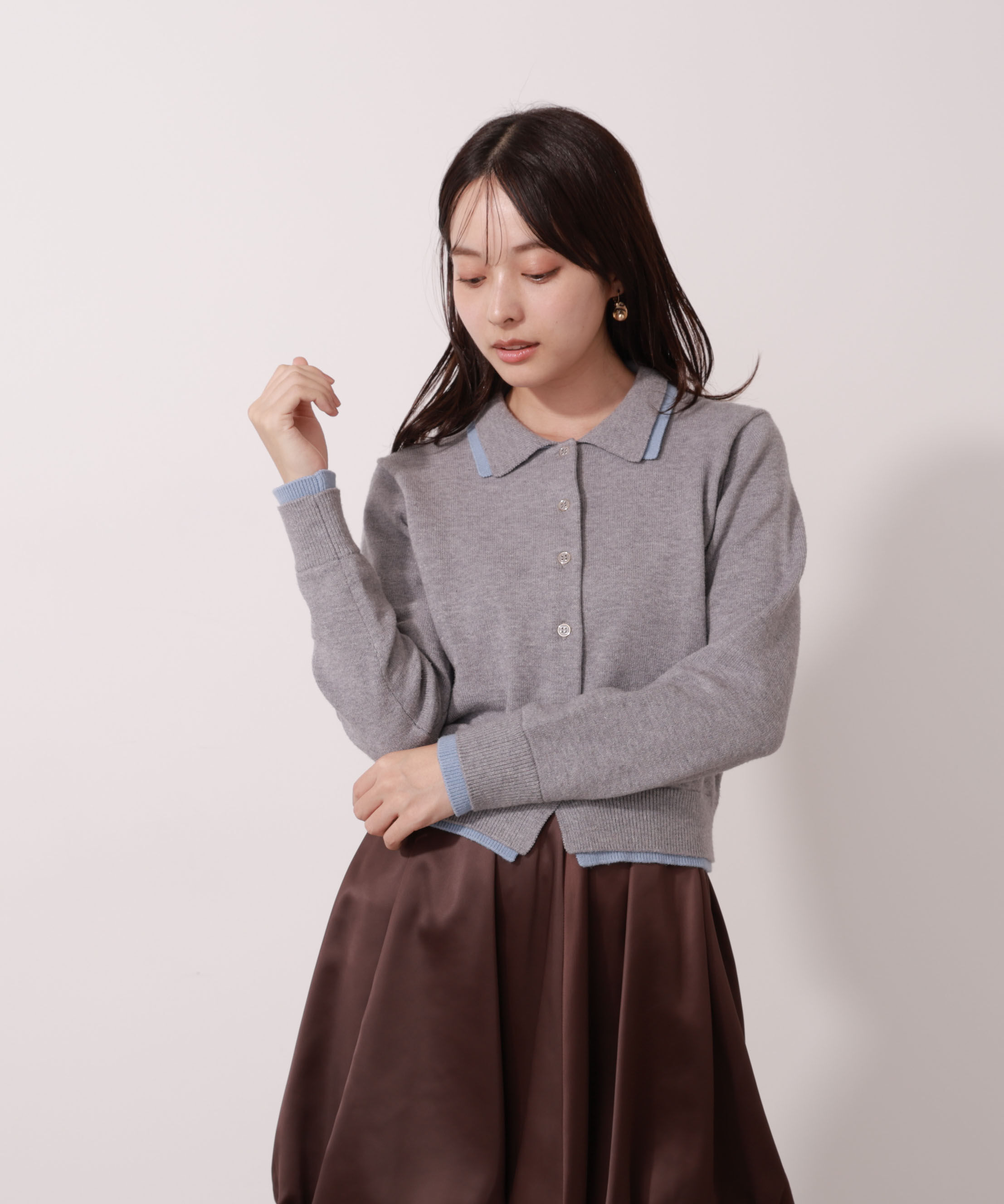 PROPORTION BODY DRESSING「＜ウォッシャブル＞ポロレイヤード風ニット」|カーディガン|