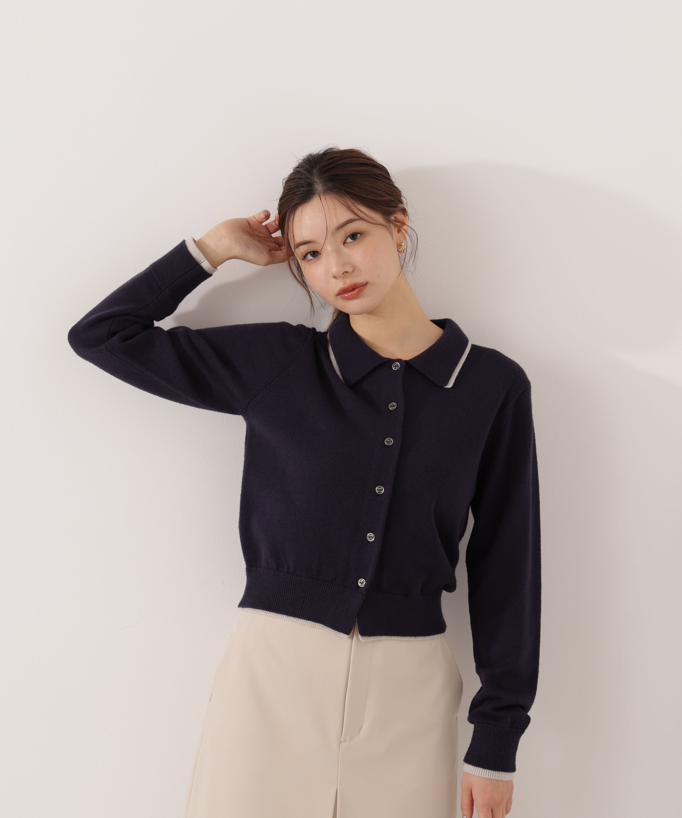 PROPORTION BODY DRESSING「＜ウォッシャブル＞ポロレイヤード風ニット」|カーディガン|