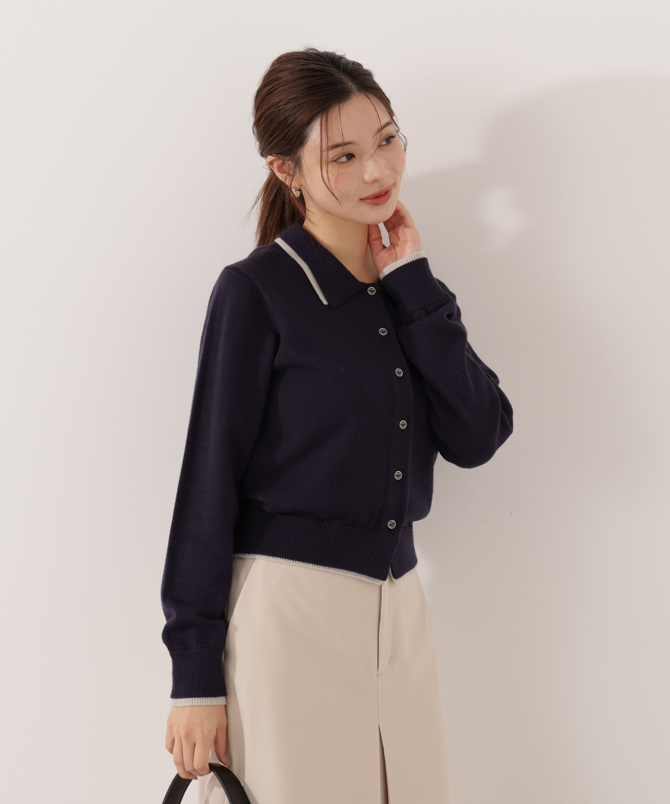 PROPORTION BODY DRESSING「＜ウォッシャブル＞ポロレイヤード風ニット」|カーディガン|