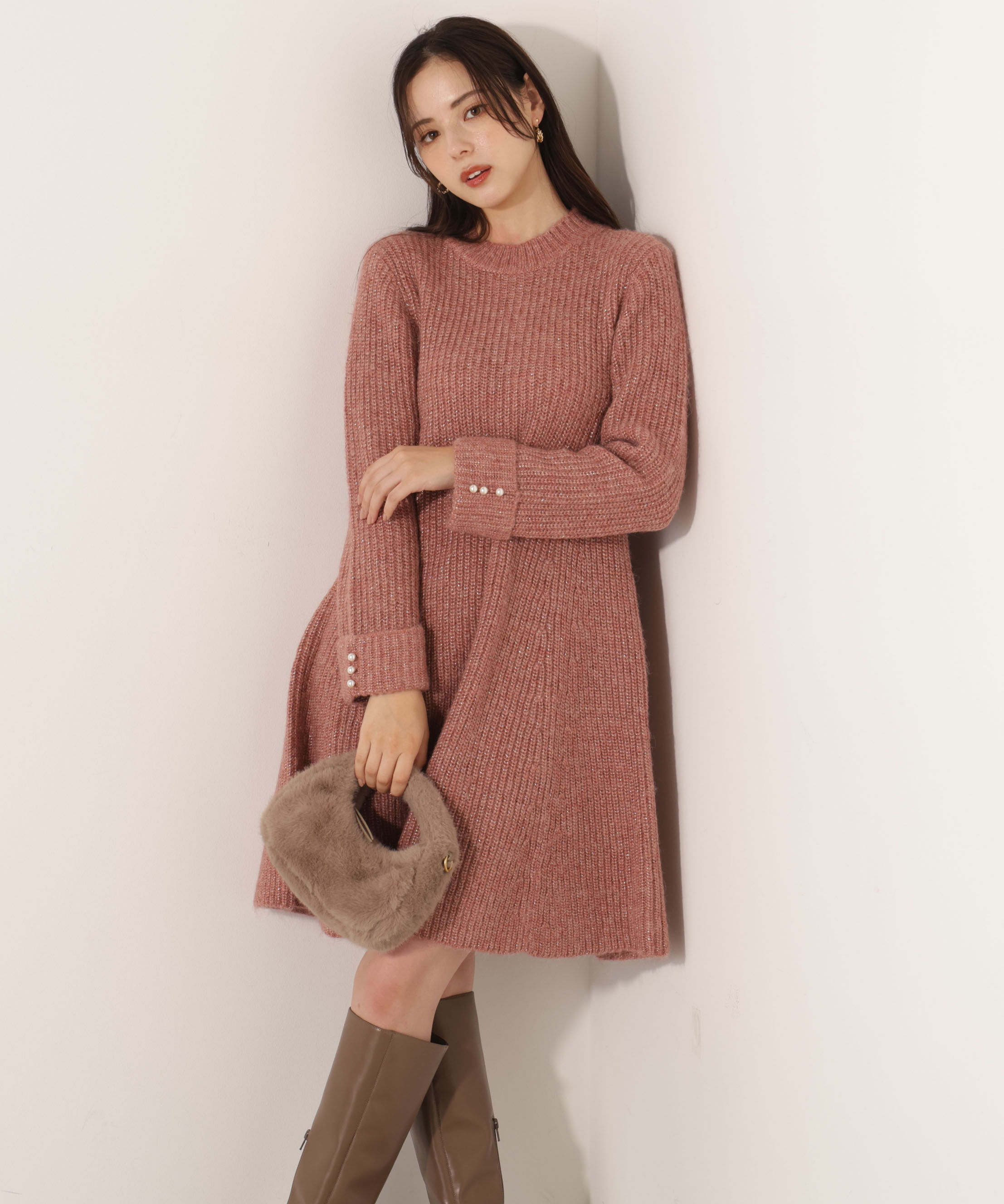 PROPORTION BODY DRESSING「ウールブレンドラメ入りニットミニワンピース　25AW」|ワンピース|