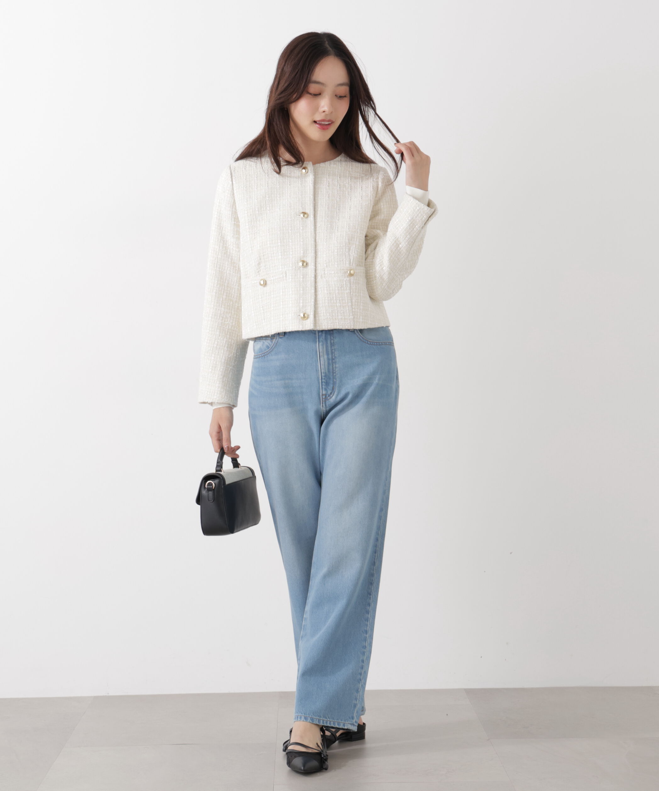 PROPORTION BODY DRESSING「ノーカラーツイードジャケット　26SS」|ブルゾン・スタジャン|