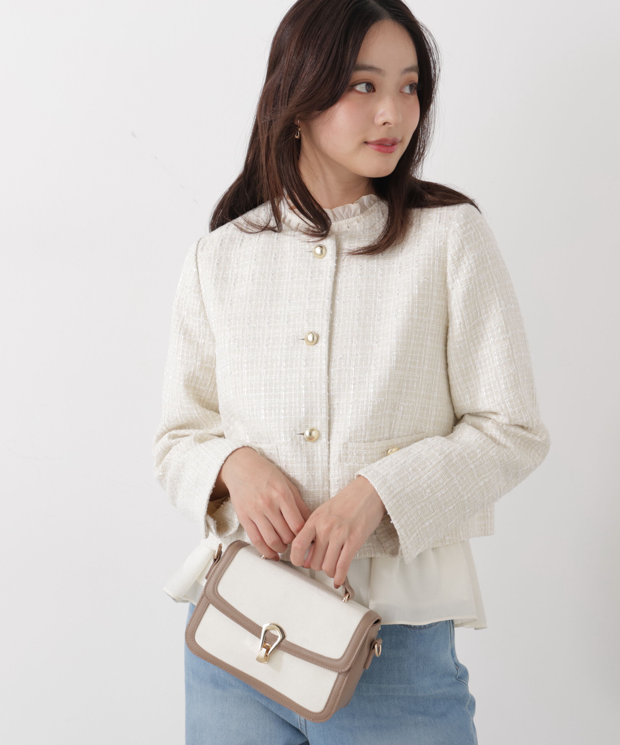 PROPORTION BODY DRESSING「ノーカラーツイードジャケット　26SS」|ブルゾン・スタジャン|