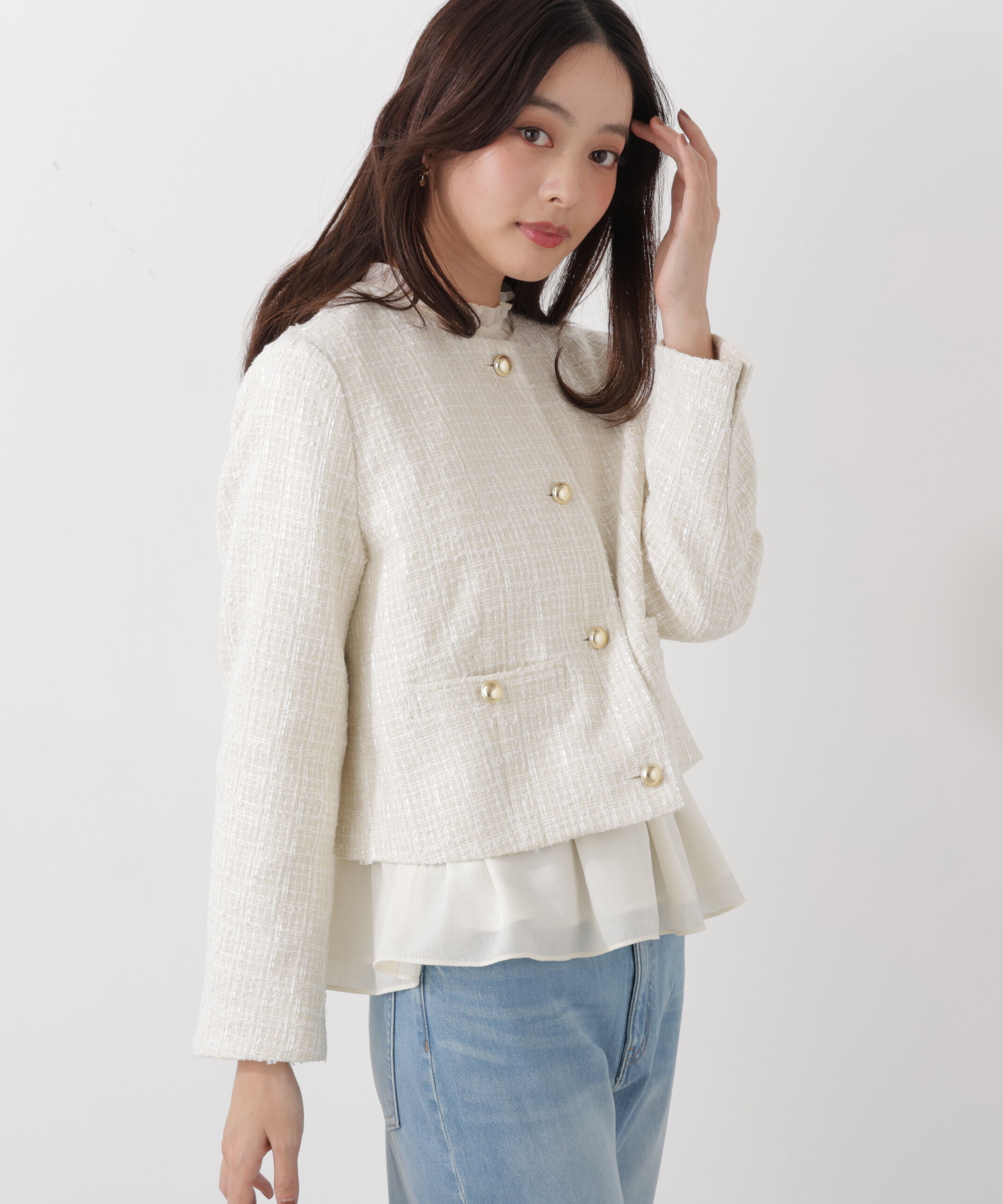 PROPORTION BODY DRESSING「ノーカラーツイードジャケット　26SS」|ブルゾン・スタジャン|