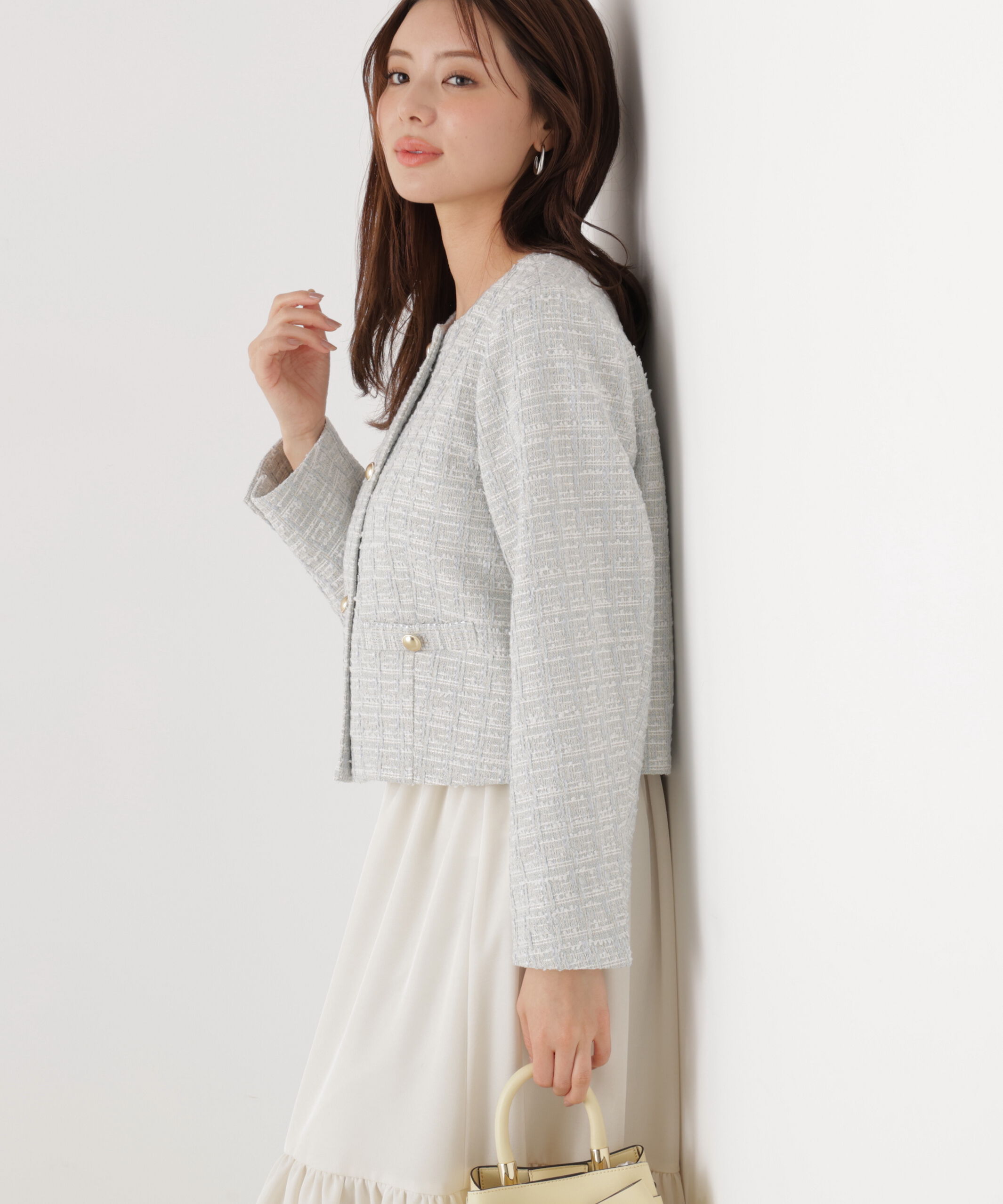 PROPORTION BODY DRESSING「ノーカラーツイードジャケット　26SS」|ブルゾン・スタジャン|