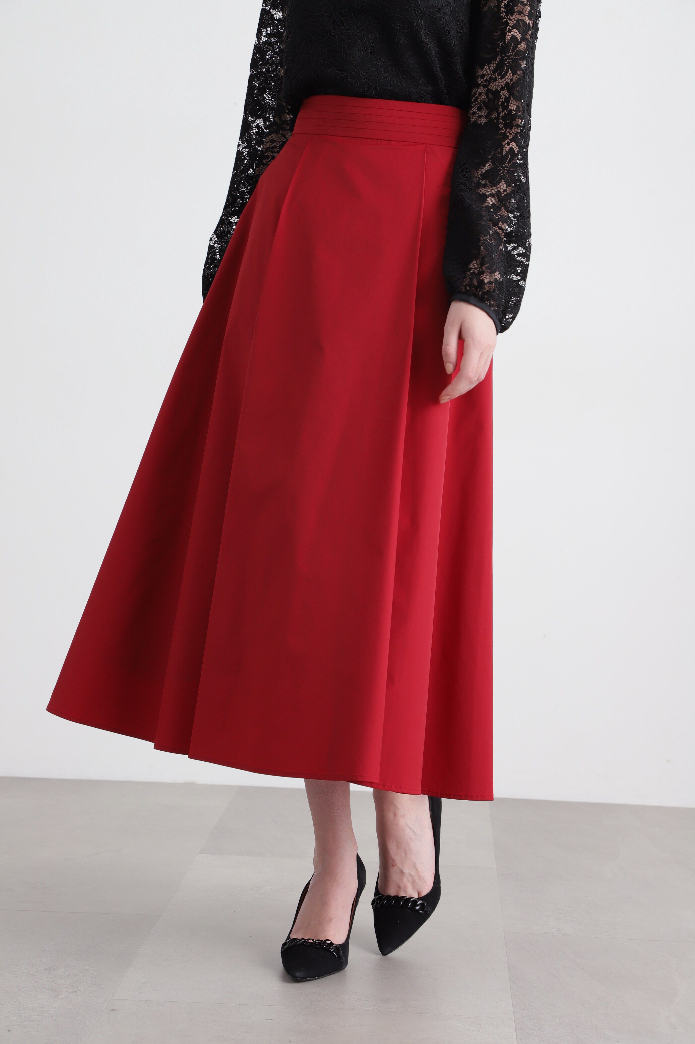 「◆ストレッチタフタフレアースカート」|スカート|レッド
