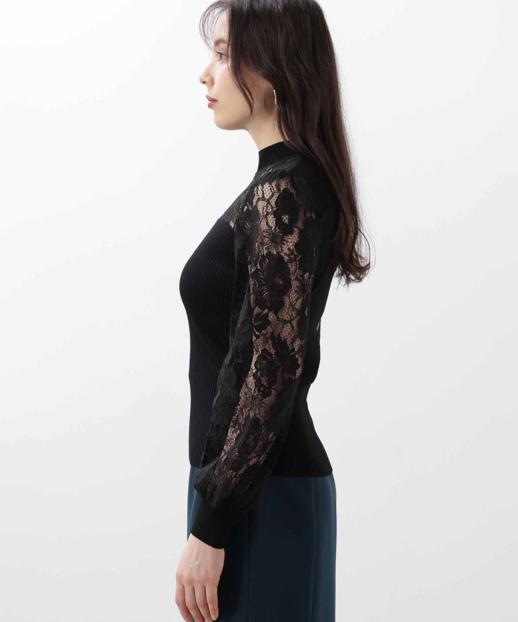  「◆レースコンビモックネックニットプルオーバー」|ニット・セーター|