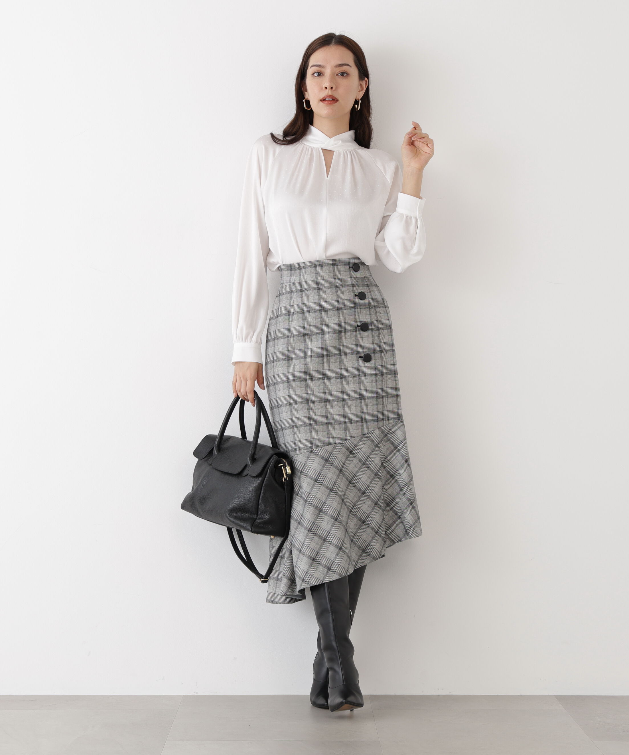  「◆グレンチェックアシンメトリーラッフルスカート」|スカート|