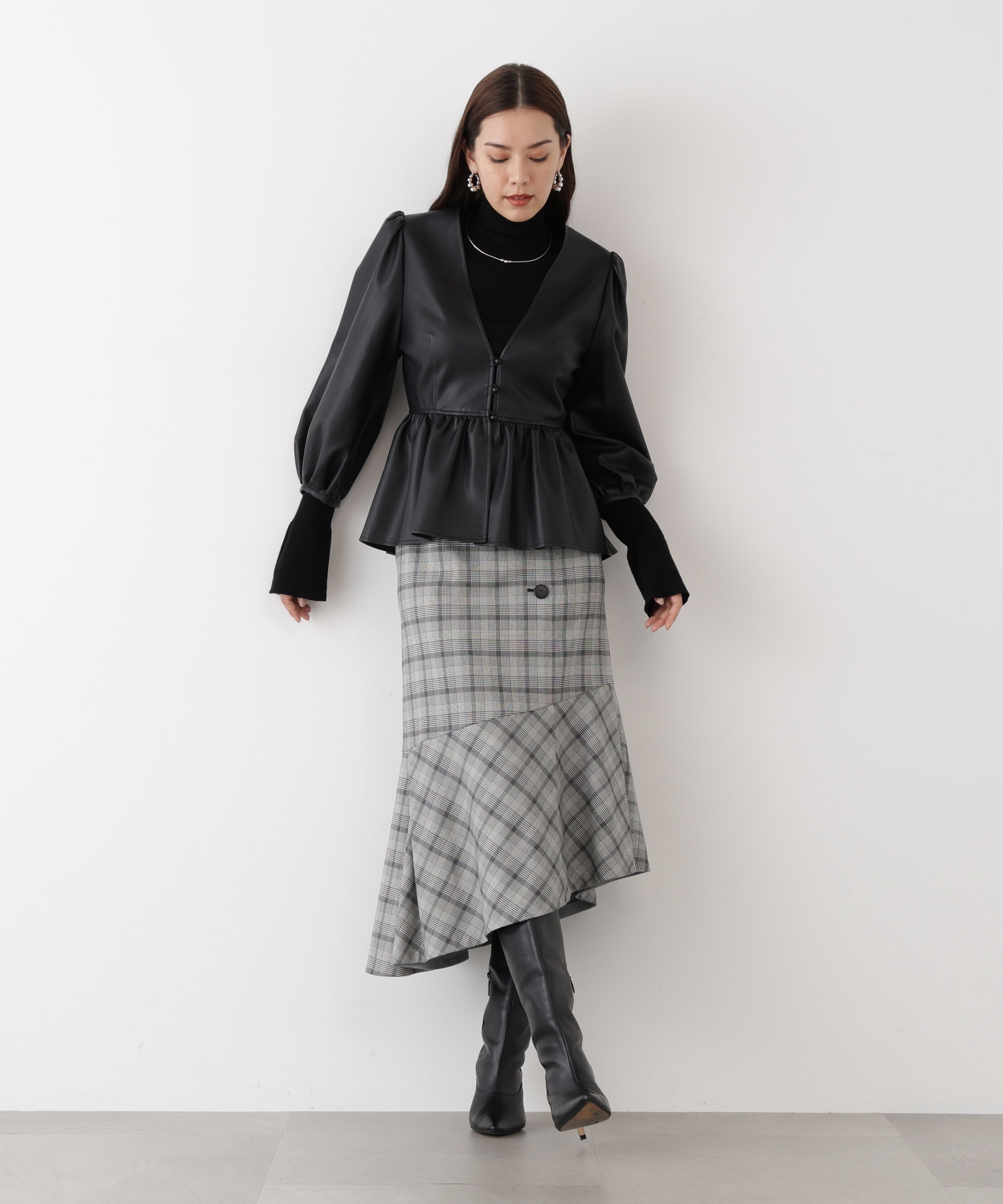  「◆グレンチェックアシンメトリーラッフルスカート」|スカート|