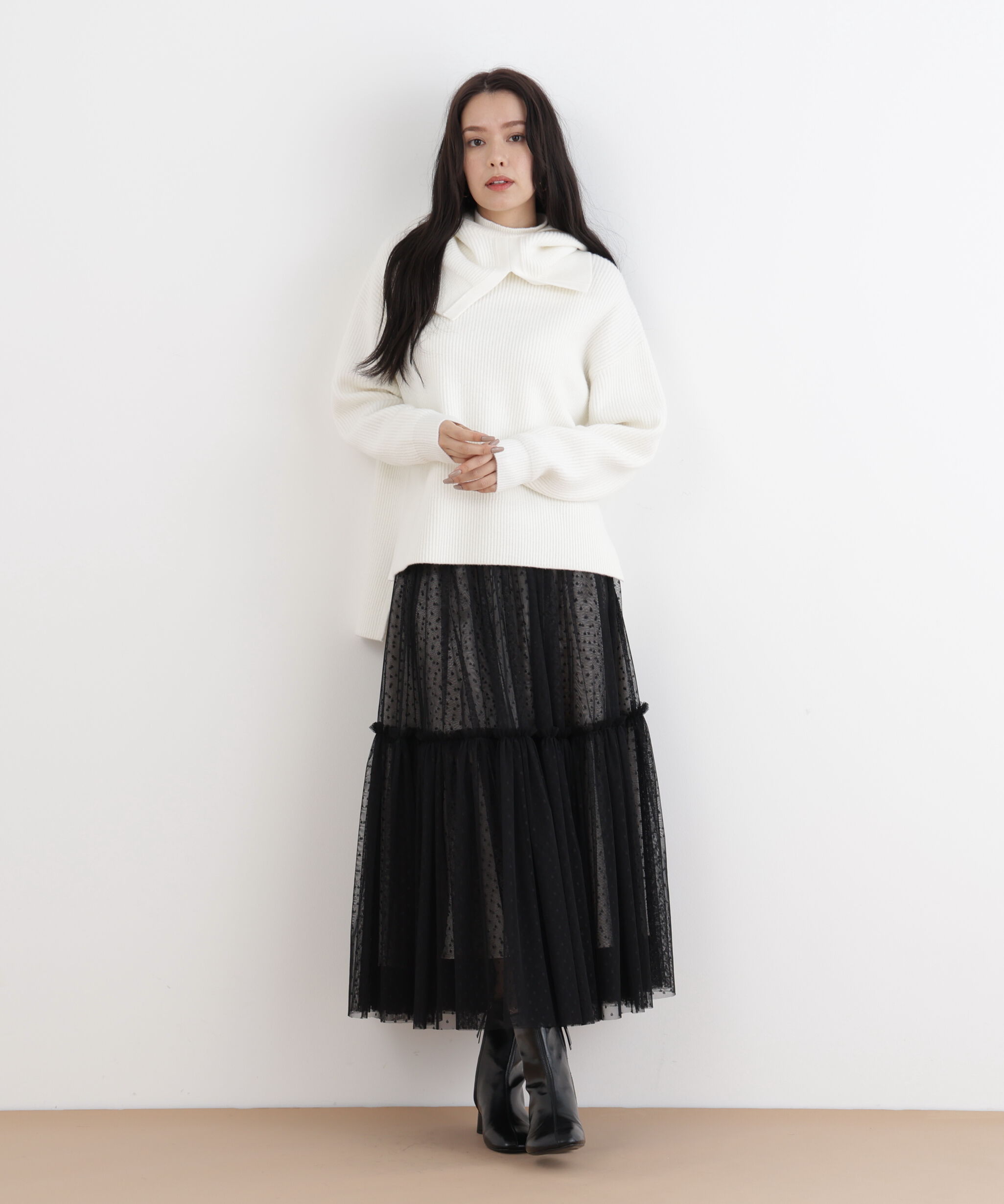  「◆ドットチュールギャザーティアードスカート」|スカート|