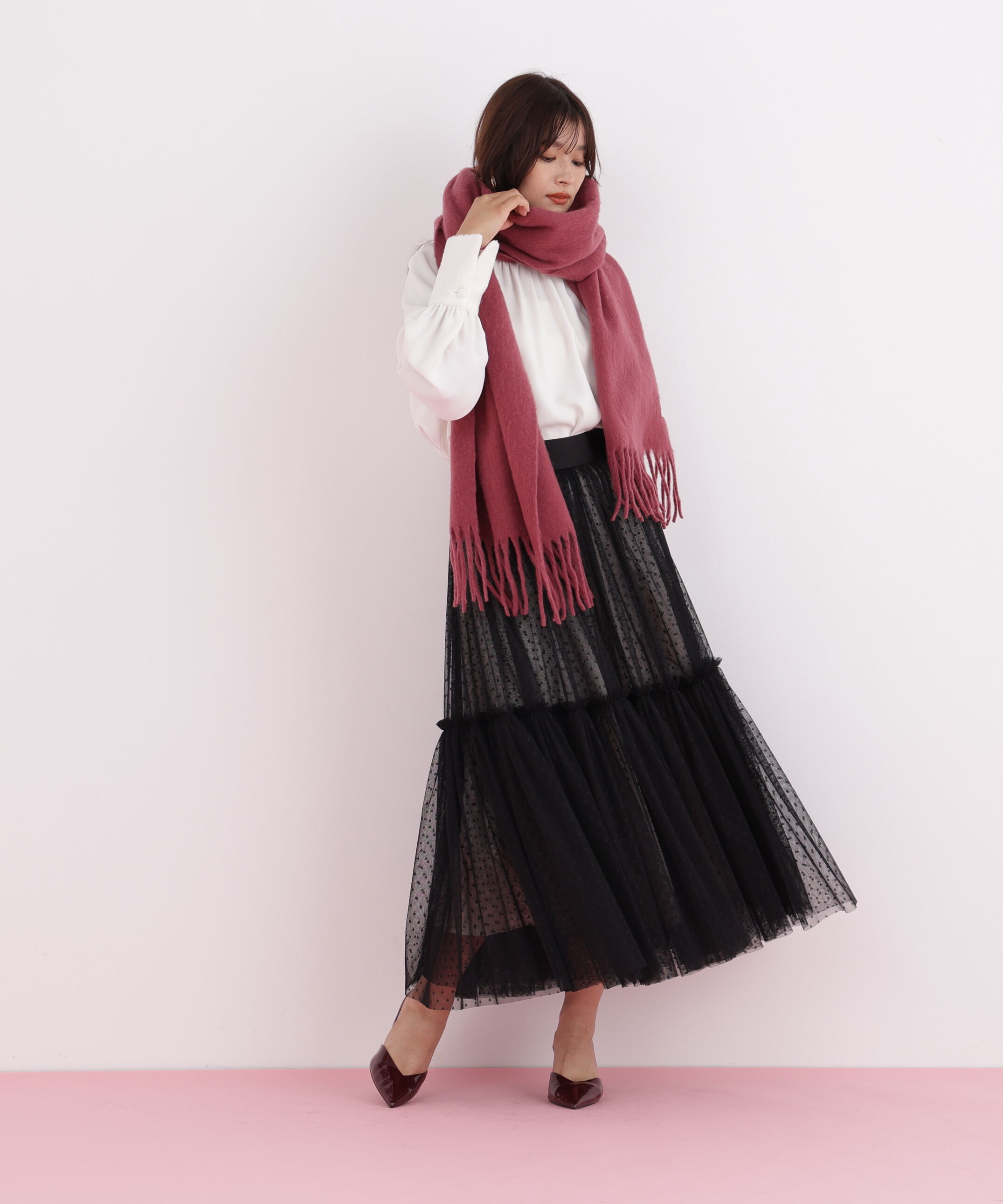  「◆ドットチュールギャザーティアードスカート」|スカート|