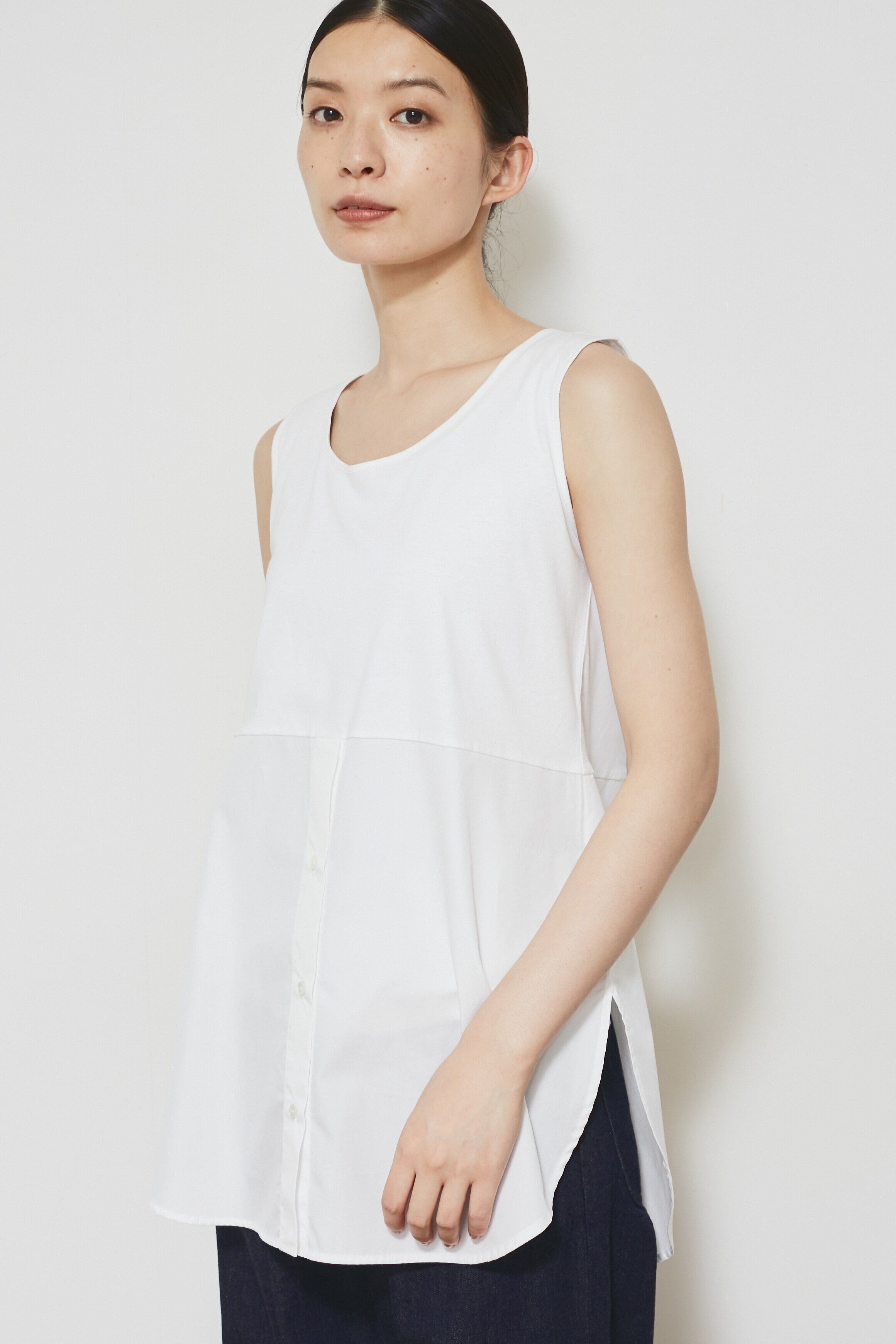  「布帛ドッキングノースリカットソー」|Tシャツ・カットソー|ホワイト&times;ホワ