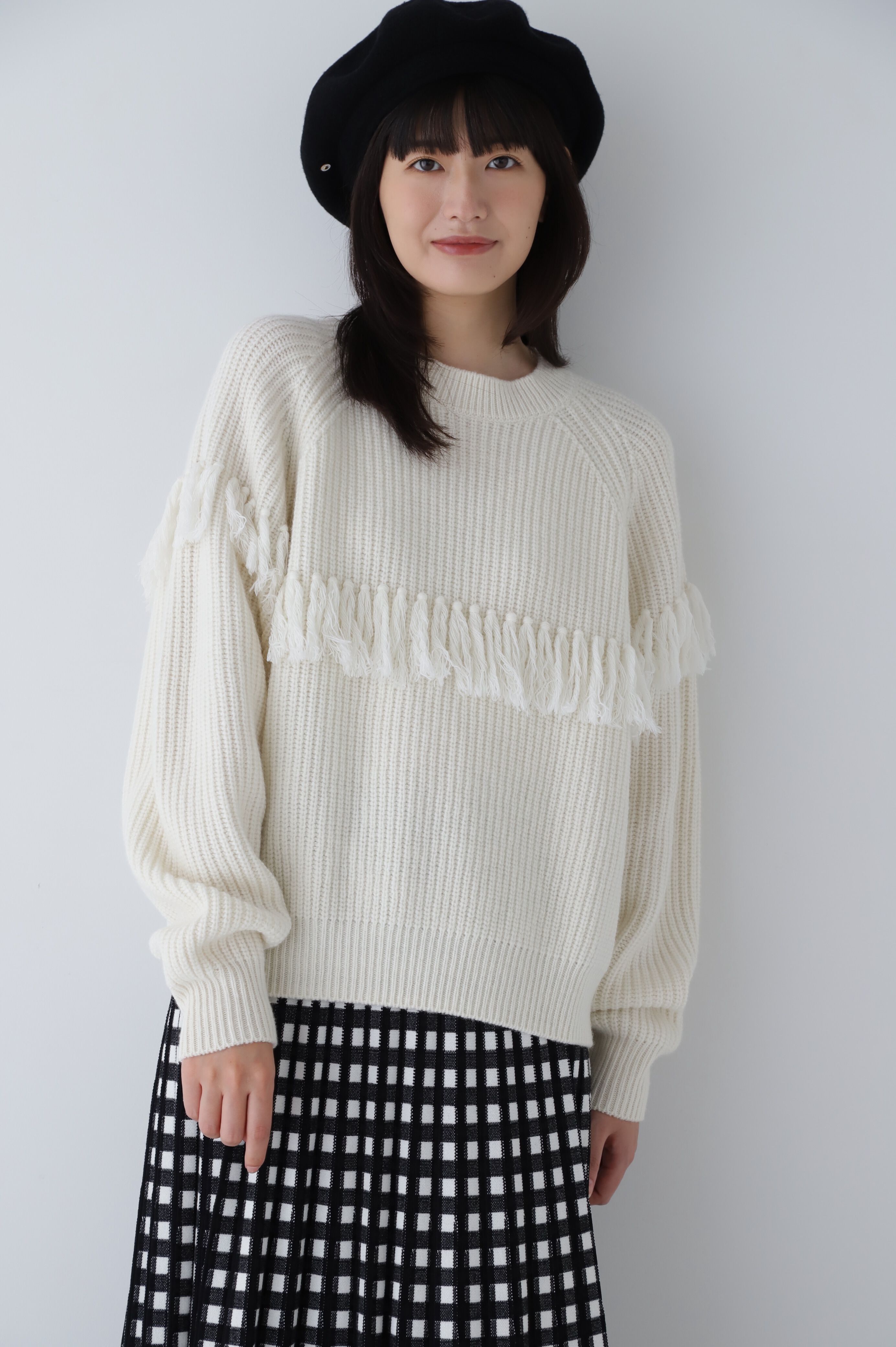  「◆フリンジニットプルオーバー」|ニット・セーター|エクリュ1