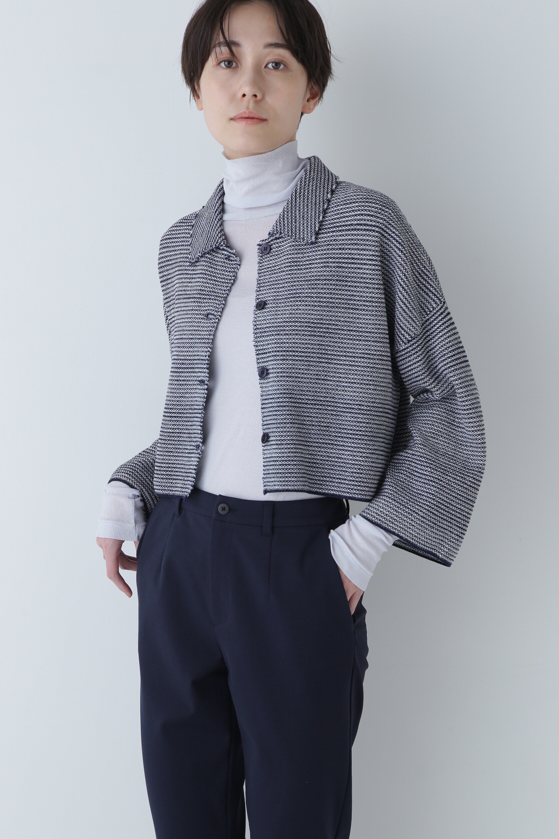  「◆ツィードジャケット」|ニット・セーター|ネイビー&times;オフ