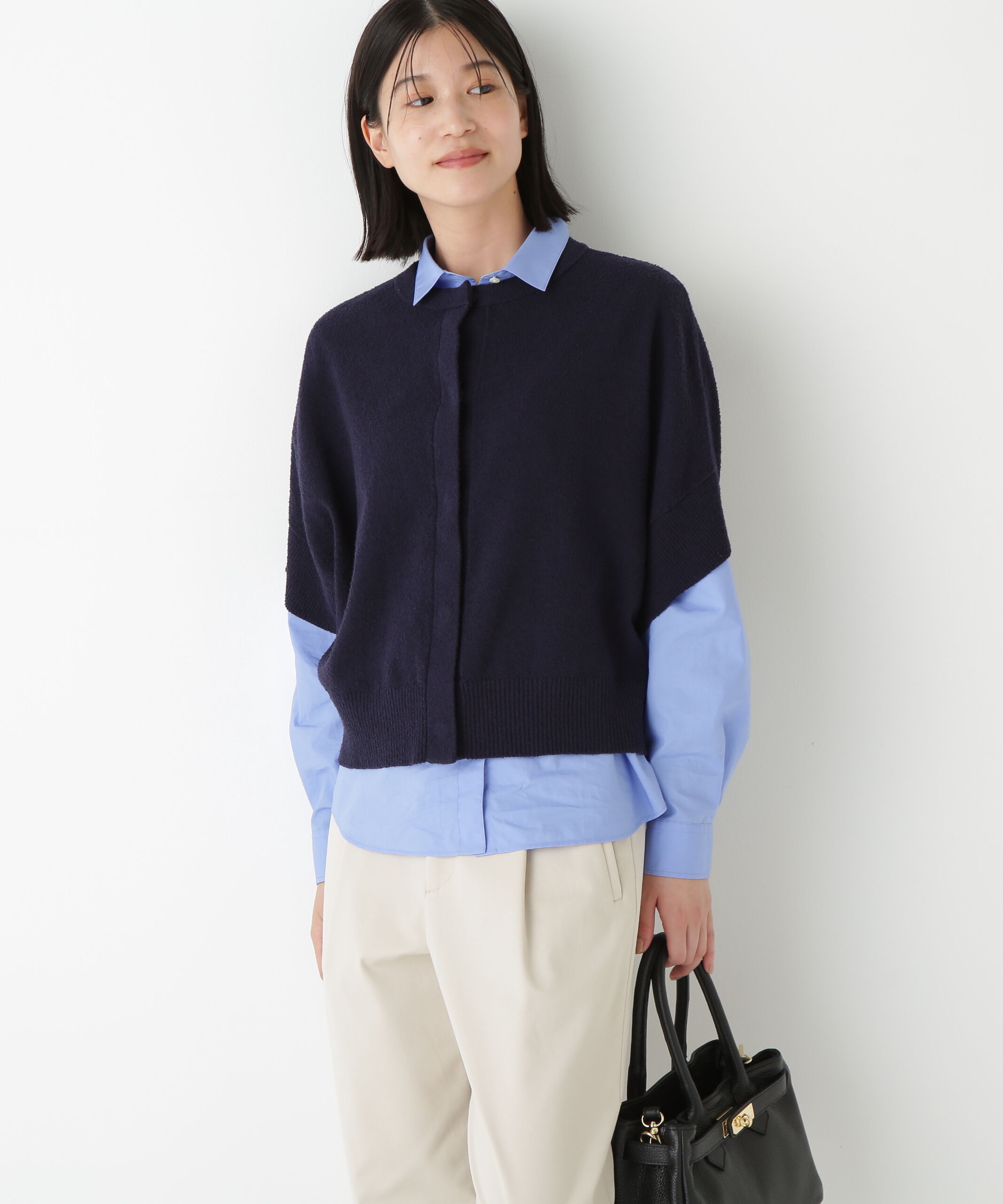  「◆綿ナイロンブークレ半袖カーディガン」|ニット・セーター|