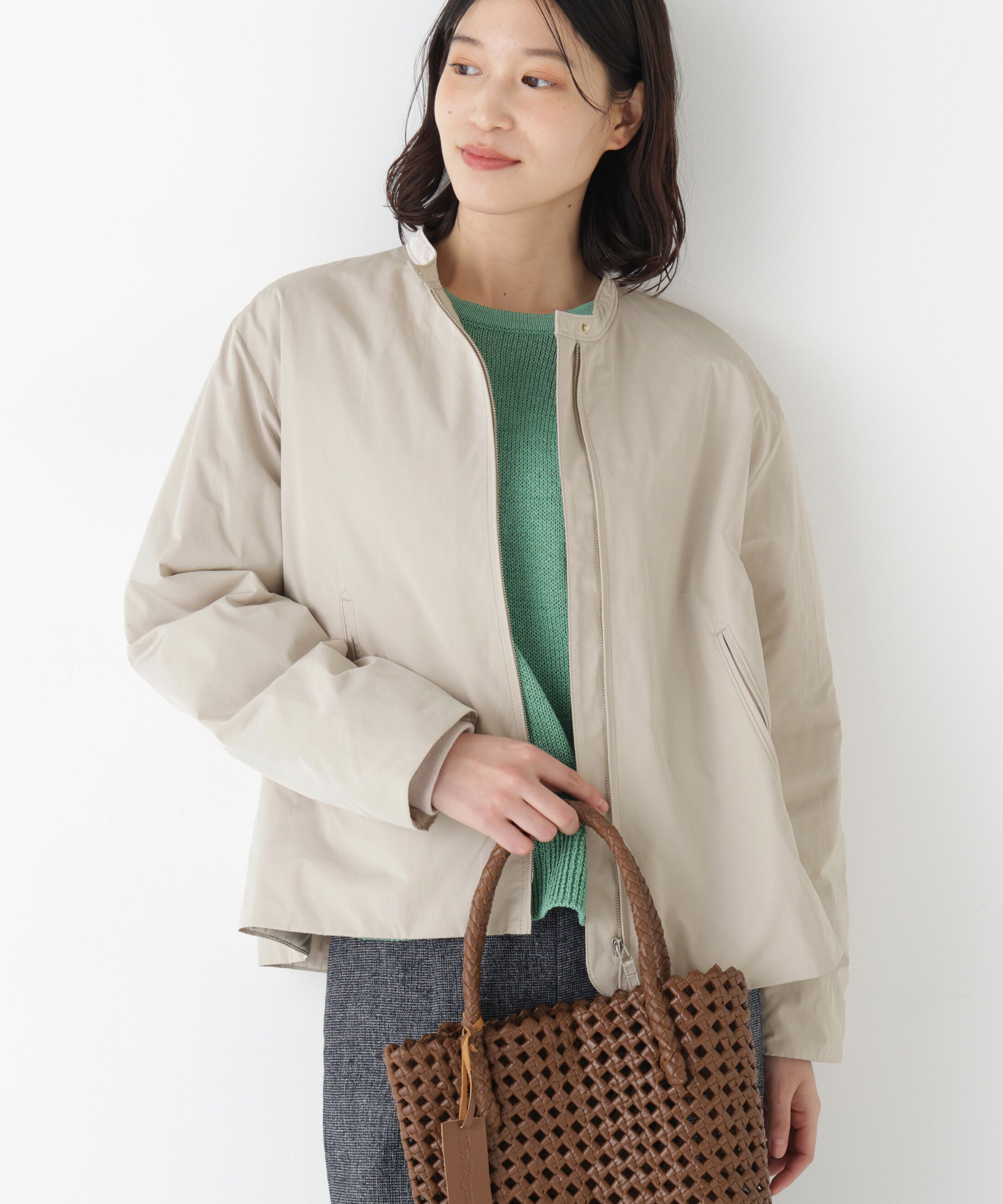  「◆≪弱撥水素材≫タフタ中綿入りブルゾン」|その他|グレージュ2