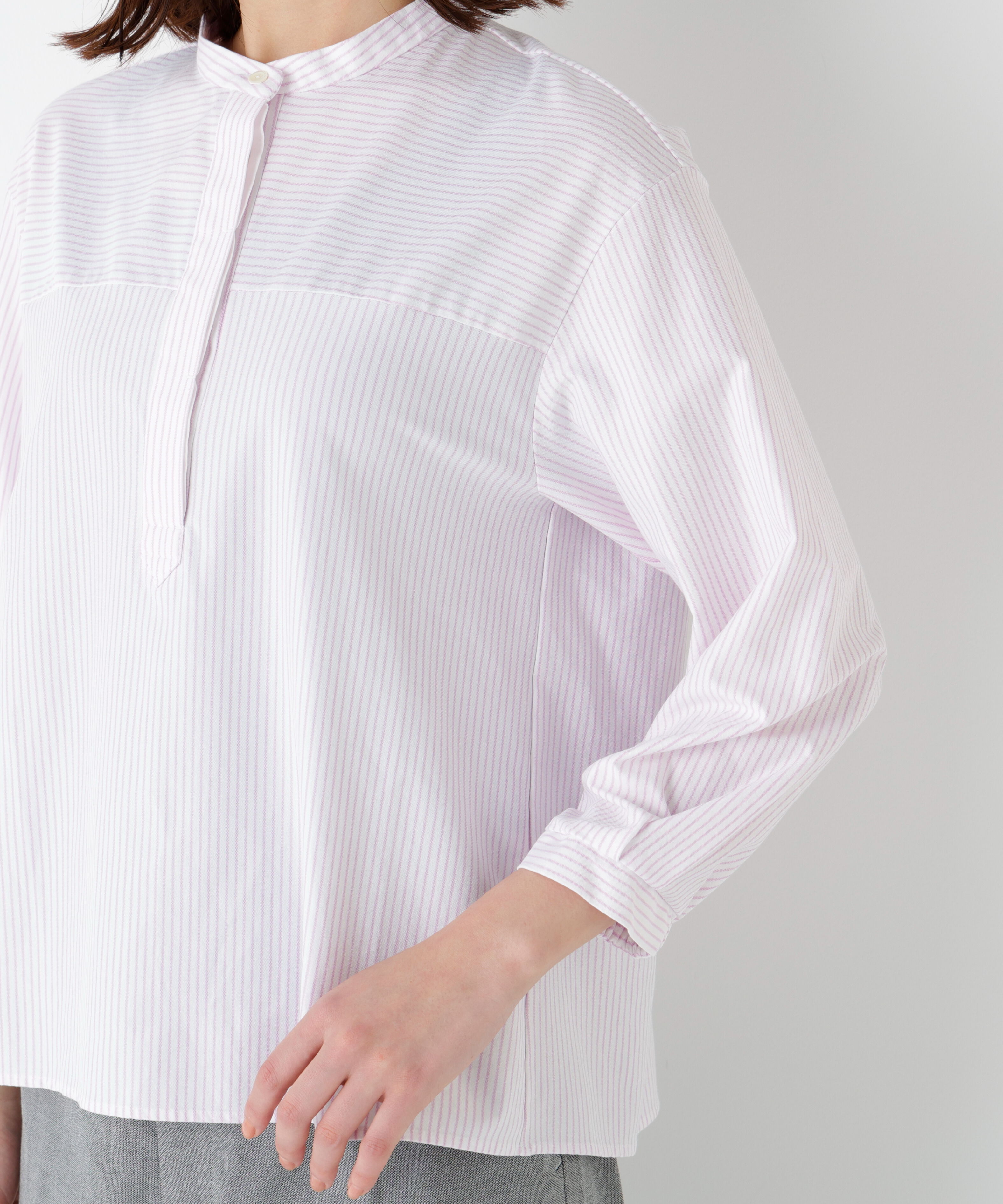  「◆《ウォッシャブル》鹿の子ジャージーバンドカラープルオーバー」|Tシャツ・カットソー|