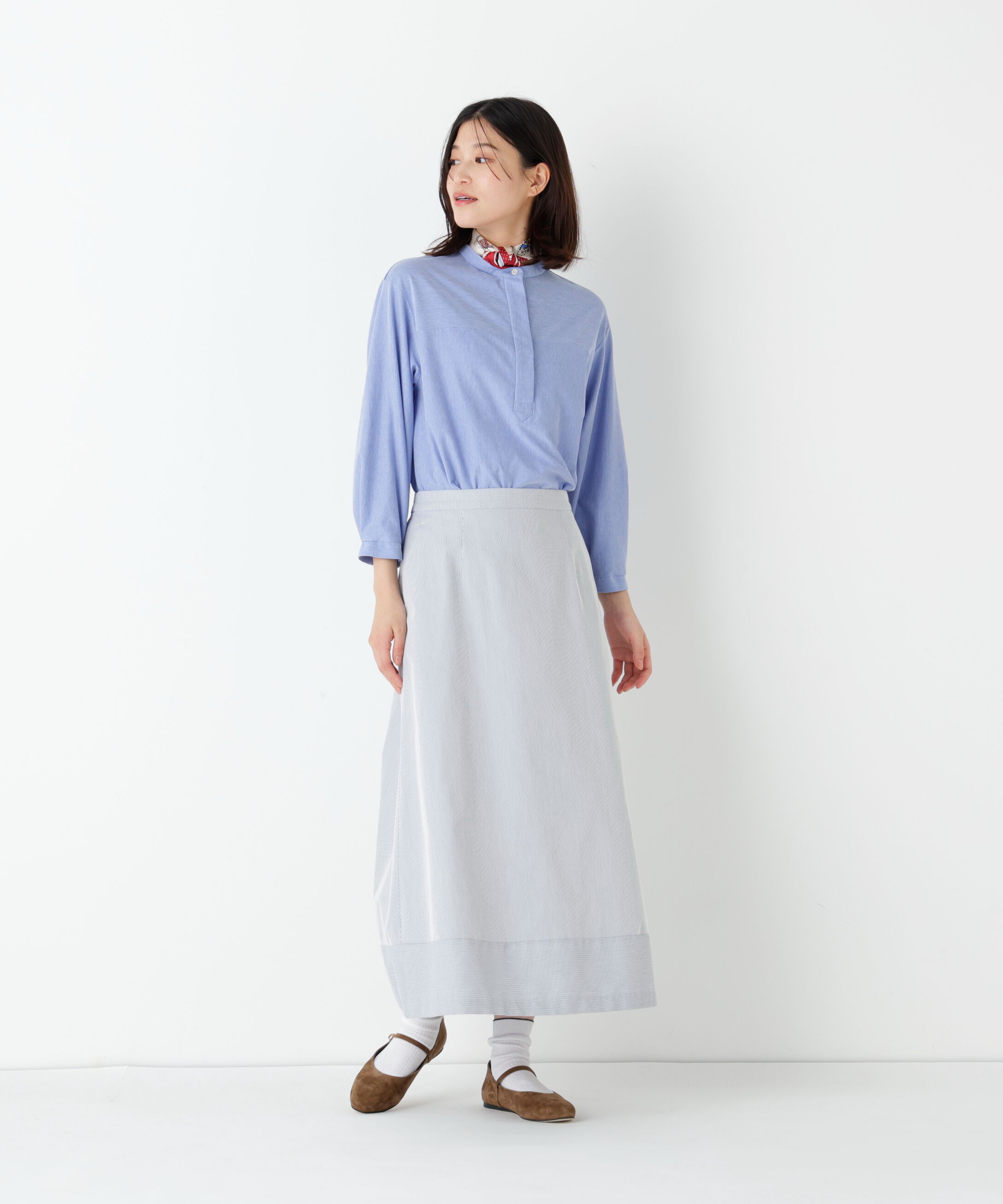  「◆《ウォッシャブル》鹿の子ジャージーバンドカラープルオーバー」|Tシャツ・カットソー|