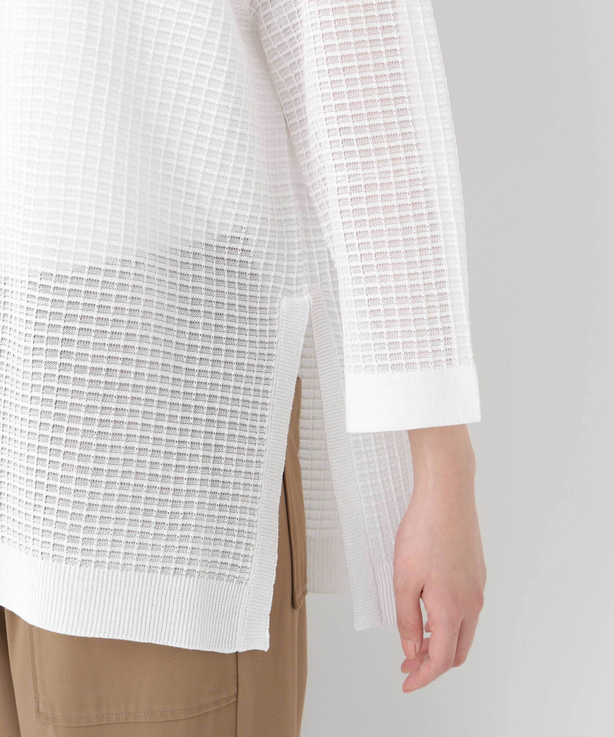  「◆コットンポリエステルシアーチェックチュニックプルオーバー」|ニット・セーター|