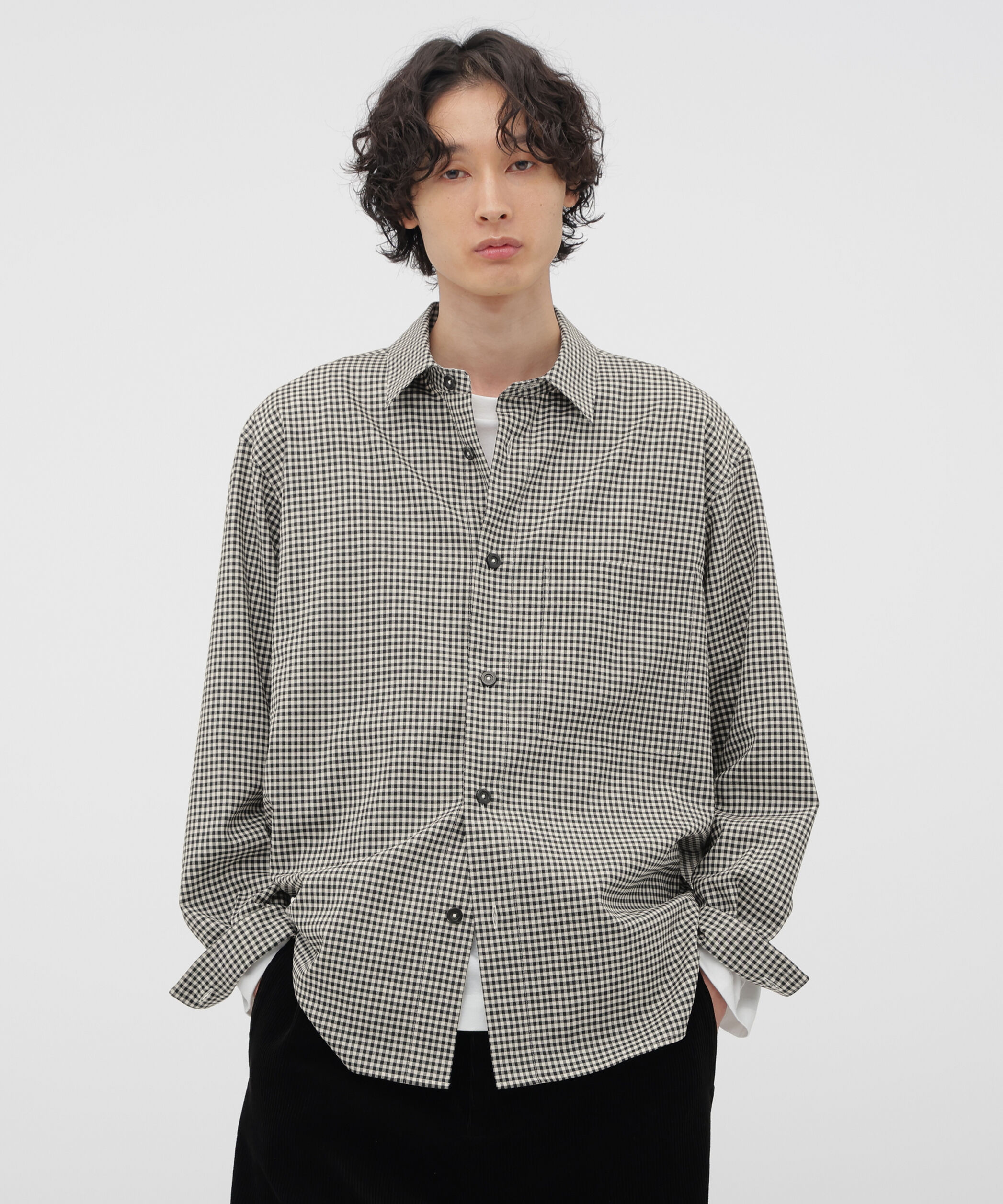 MARGARET HOWELL「DRY WOOL GINGHAM SHIRT」|シャツ・ブラウス|BLACK1