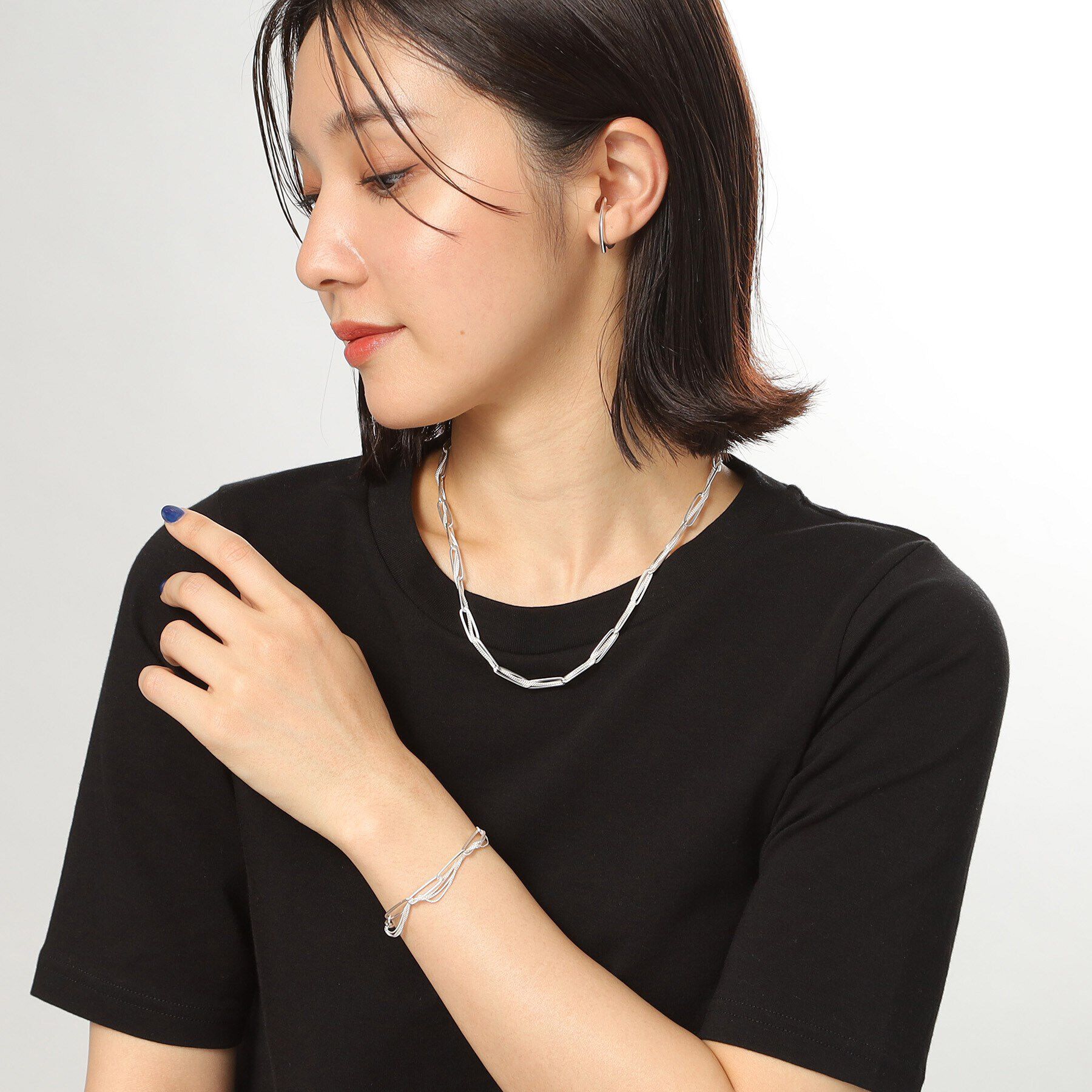 COCOSHNIK ONKITSCH「シルバー ミックスチェーン フラットカーブ スルー ネックレス」|ネックレス|