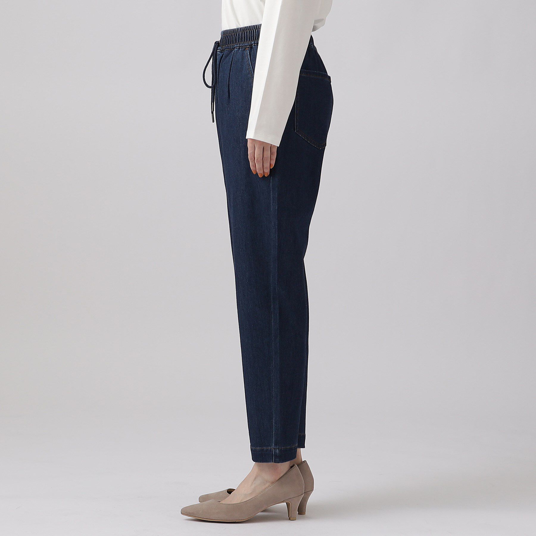 SHOO･LA･RUE「【SS-3L/洗える/美脚シルエット】ボトム選びが難しい方の救世主 デニムイージーテーパードパンツ」|デニム|