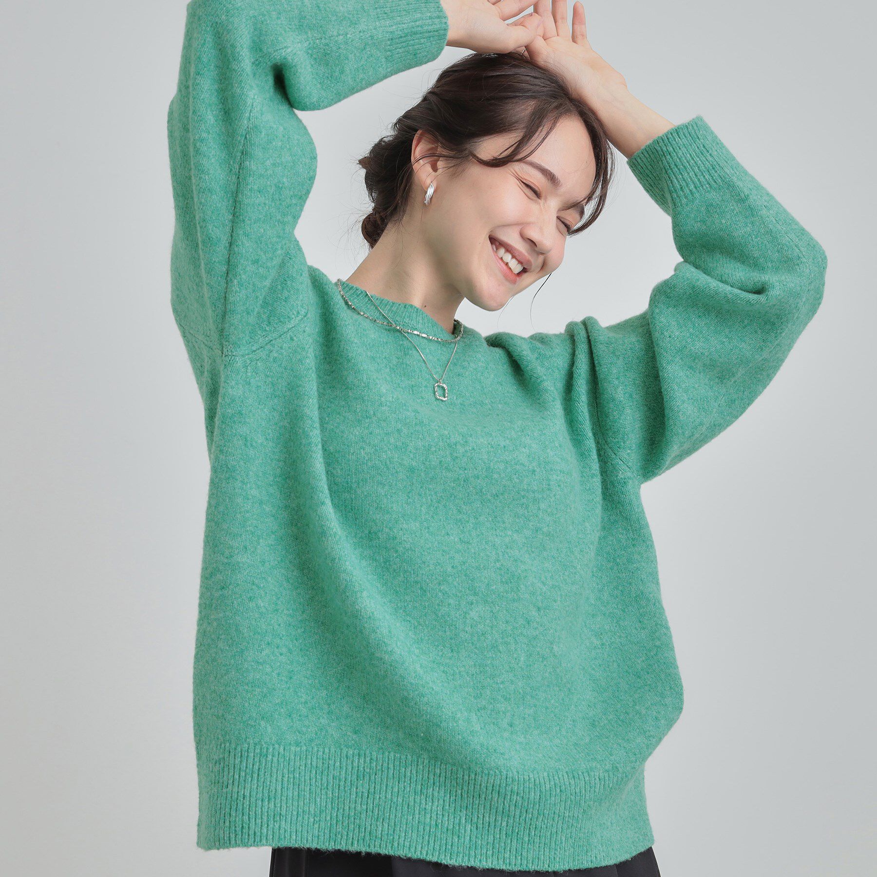 SHOO･LA･RUE「【洗濯機可】お気に入りカラーを身にまとって　ふんわりゆるニット」|ニット・セーター|グリーン(022)