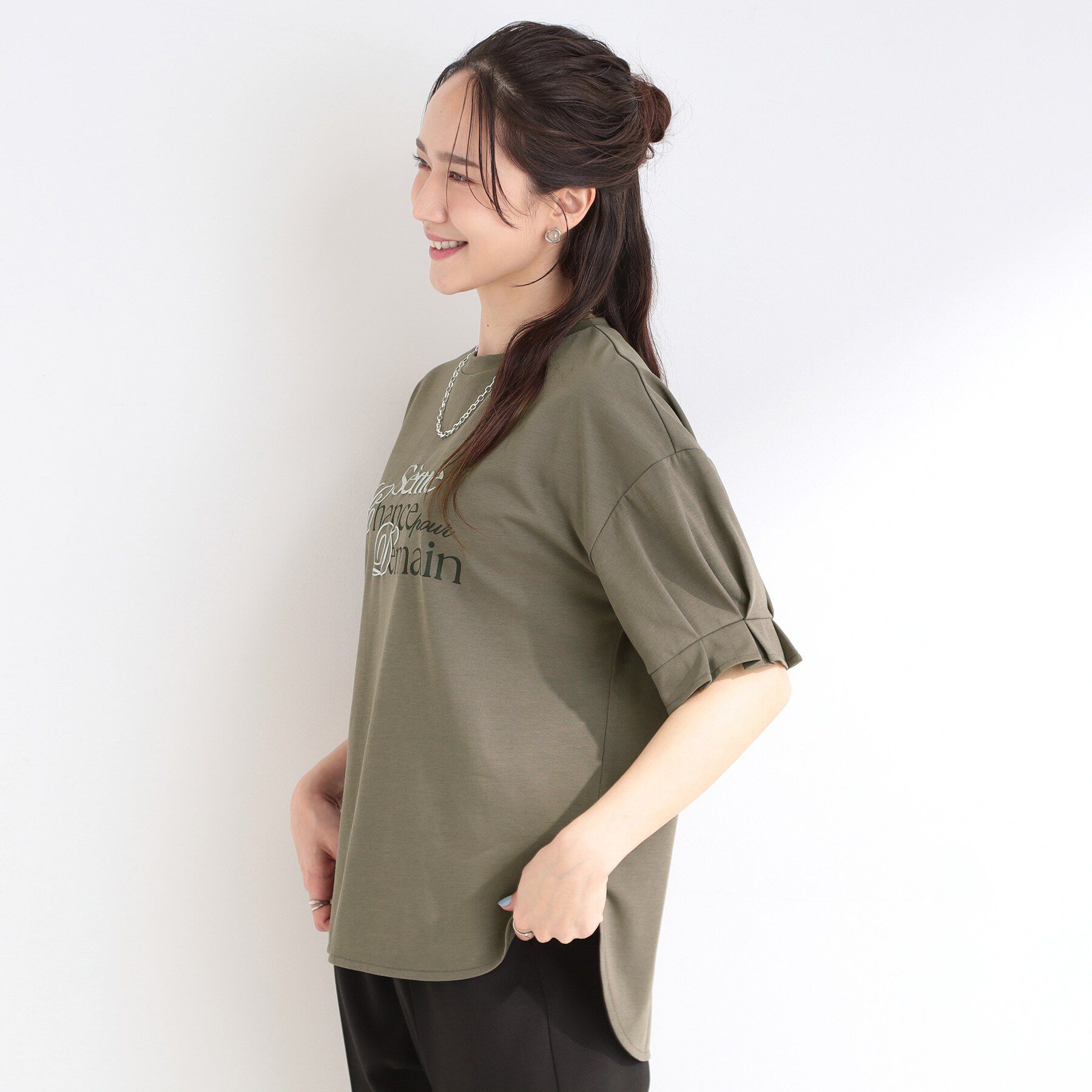 SHOO･LA･RUE「【ひんやり/UV】タックスリーブ ラメ発砲プリントTシャツ」|Tシャツ・カットソー|