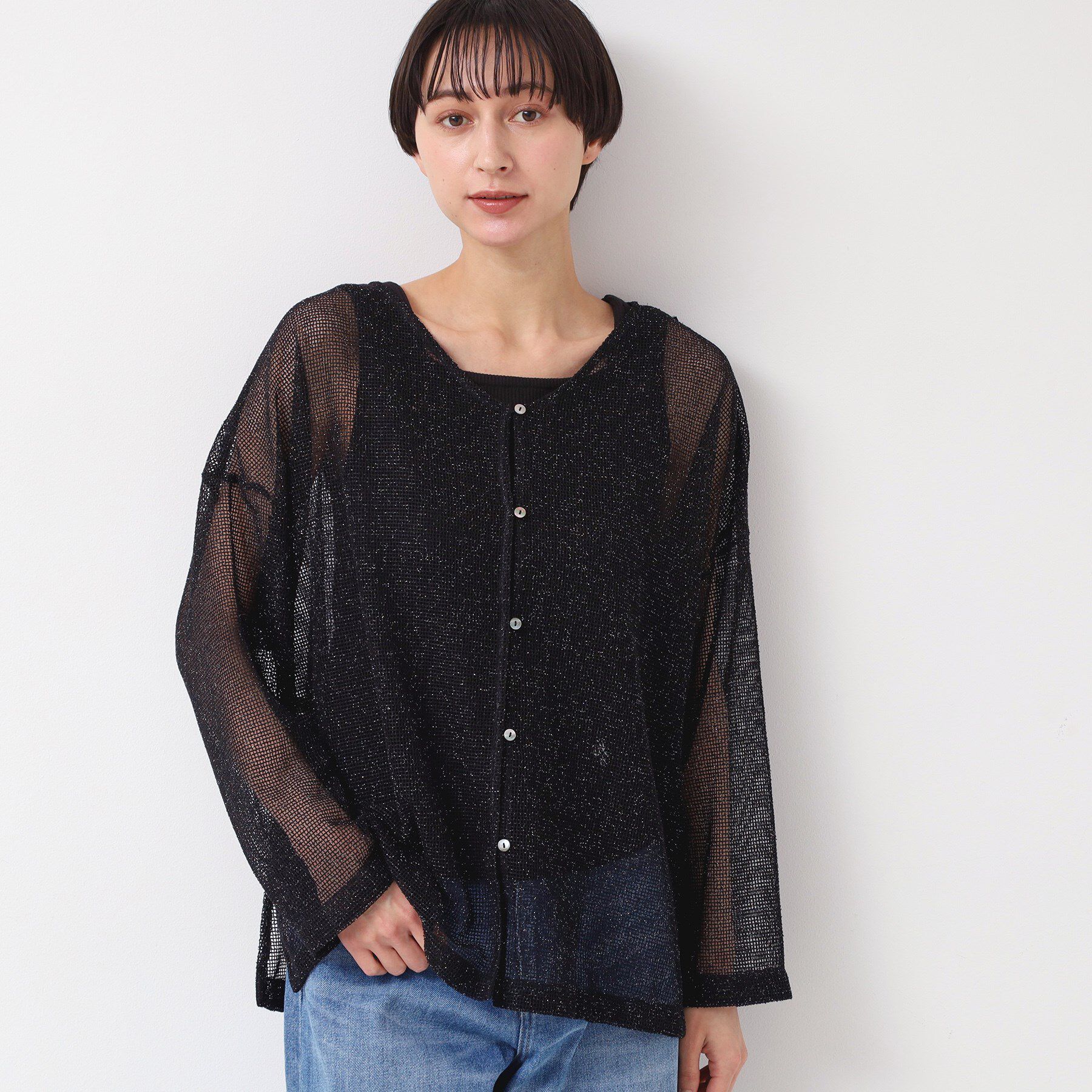 Dessin「【前後2WAY・洗える】ラメ入りオーバーサイズメッシュブラウス」|シャツ・ブラウス|