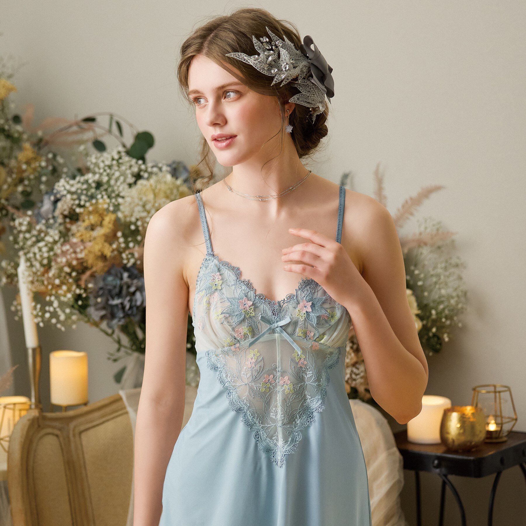 Risa Magli「セレスティナ スリップ」|キャミソール|ライトグレー(011