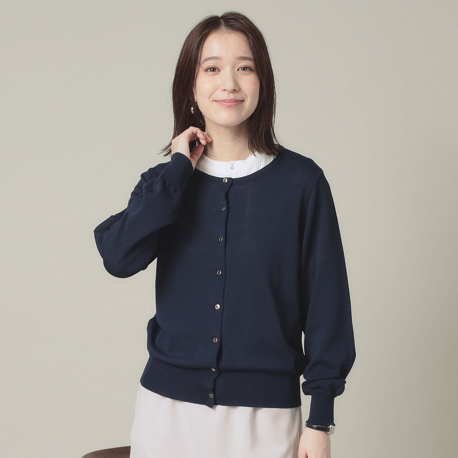 ITS&rsquo;DEMO「【UVカット／アンチピリング／手洗い可】クルーニットカーディガン」|カーディガン|ネイビー(094)