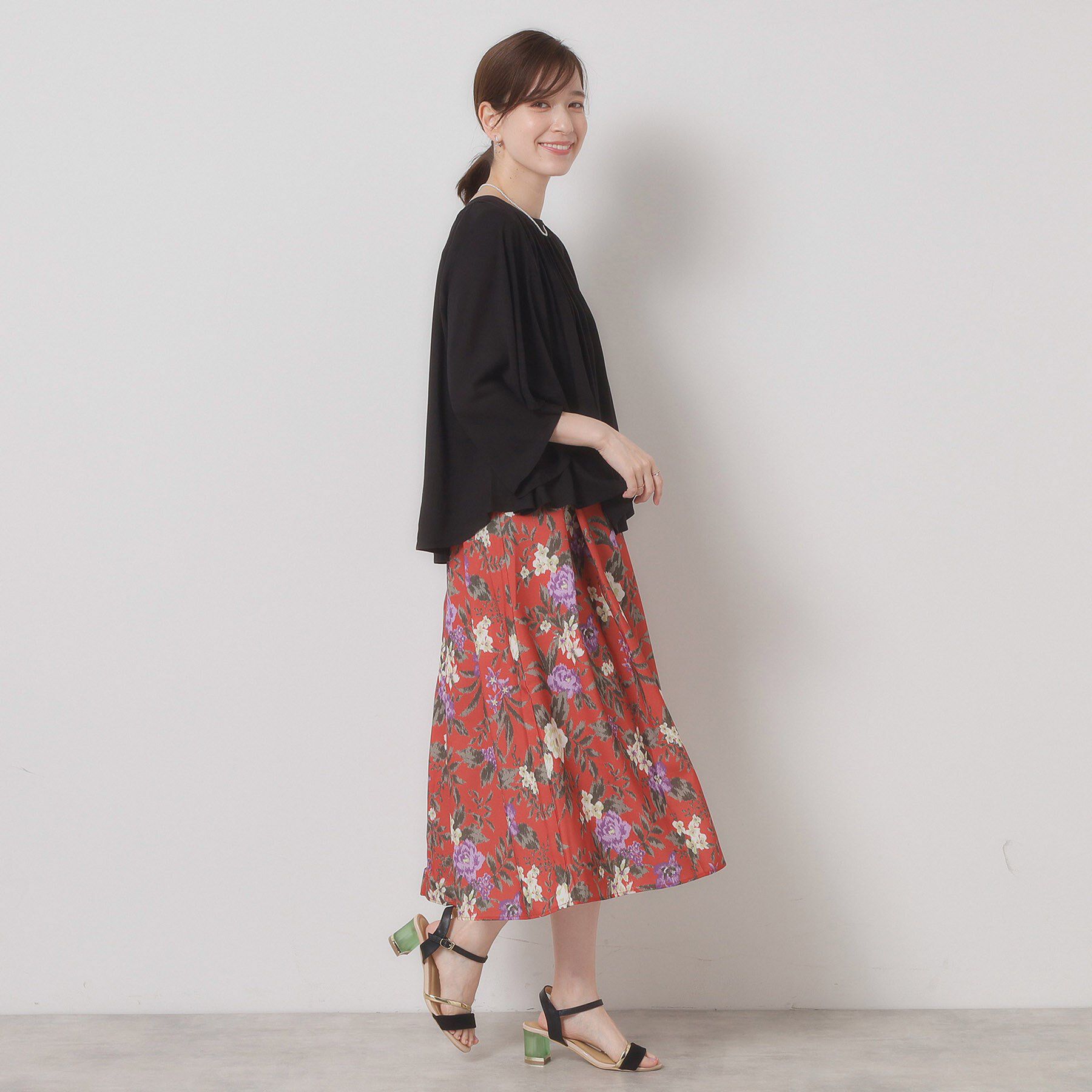 ITS&rsquo;DEMO「【清涼感／ウエストゴム／手洗い可】花柄麻調スカート」|スカート|