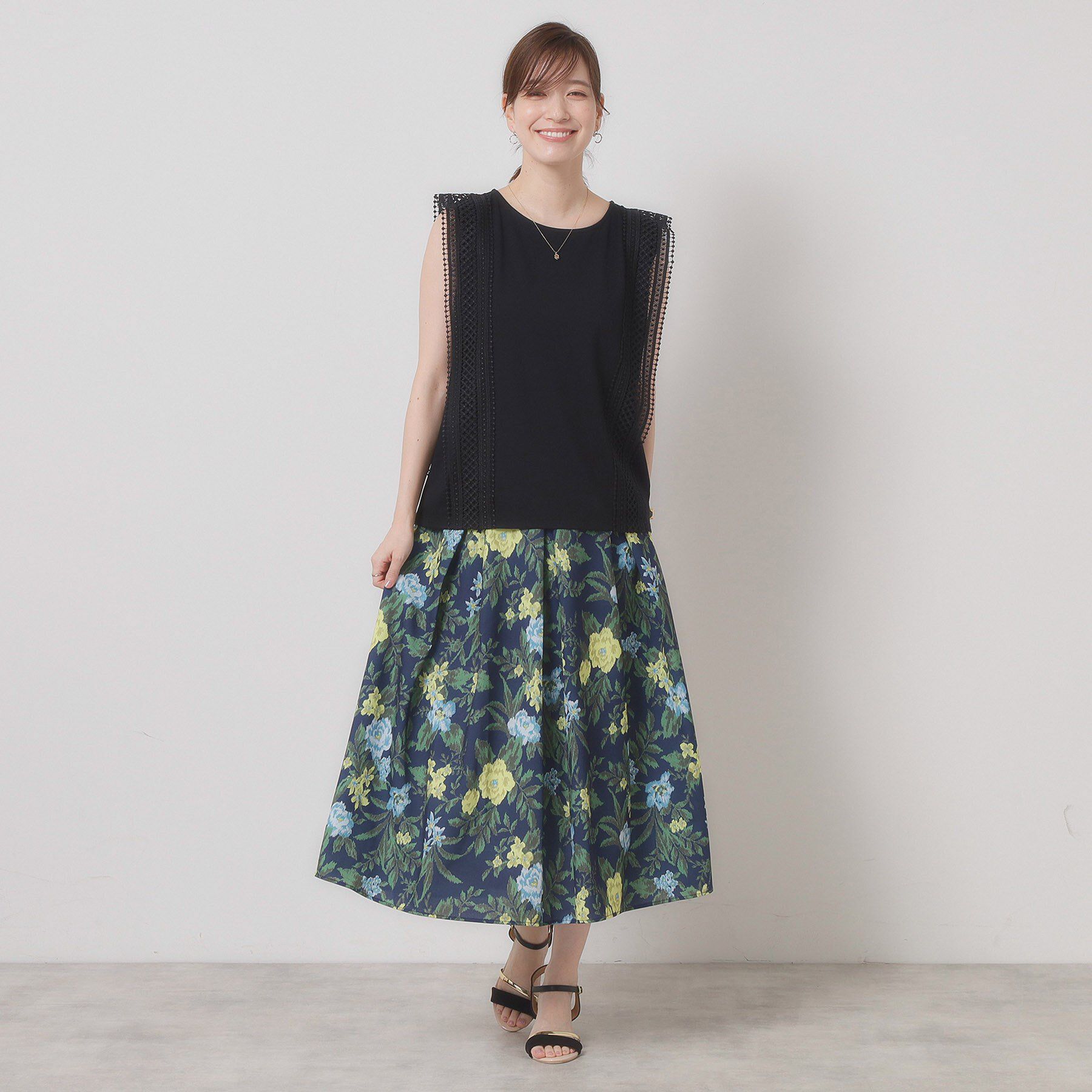 ITS&rsquo;DEMO「【清涼感／ウエストゴム／手洗い可】花柄麻調スカート」|スカート|