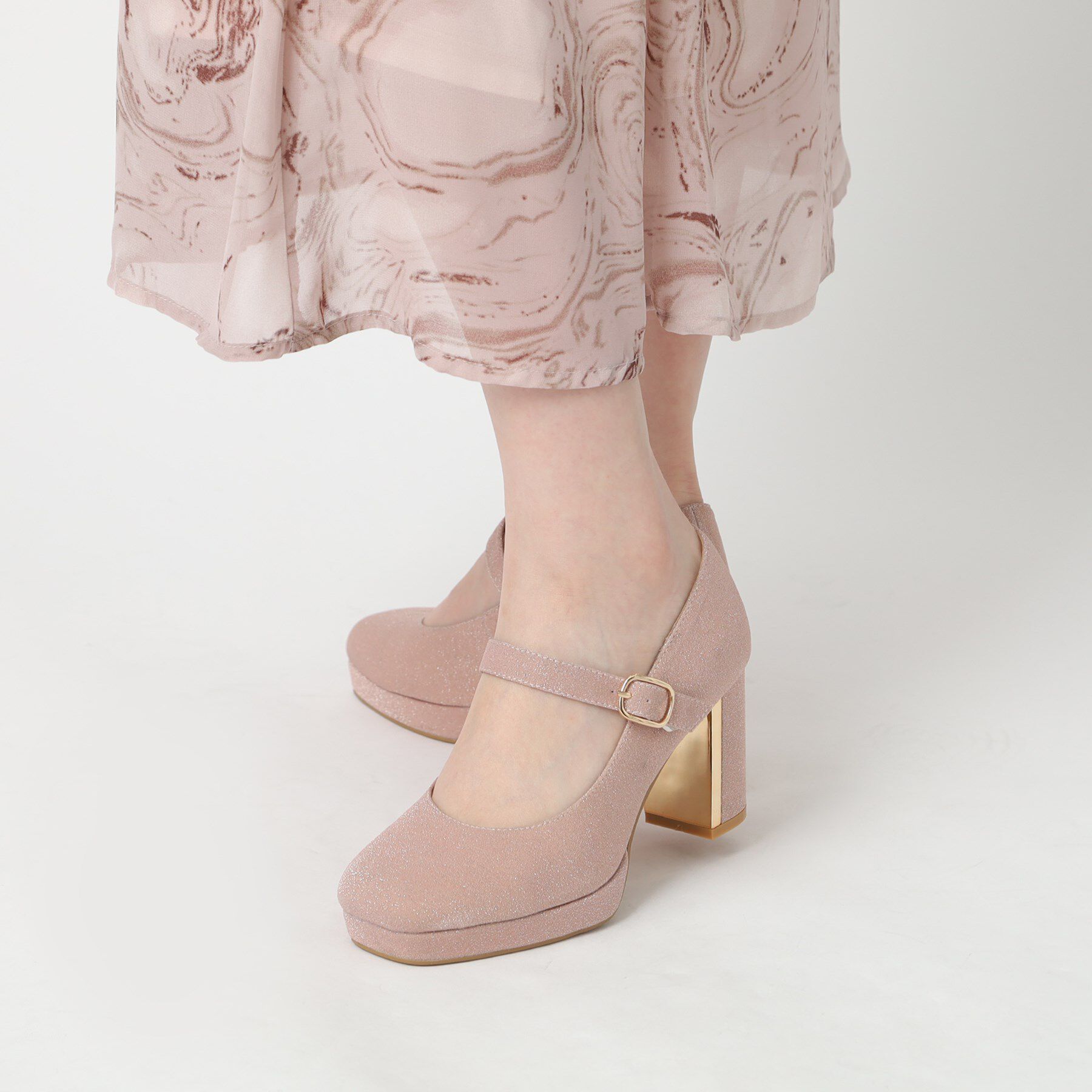 ESPERANZA「メッキプレートヒールストラップパンプス」|パンプス|