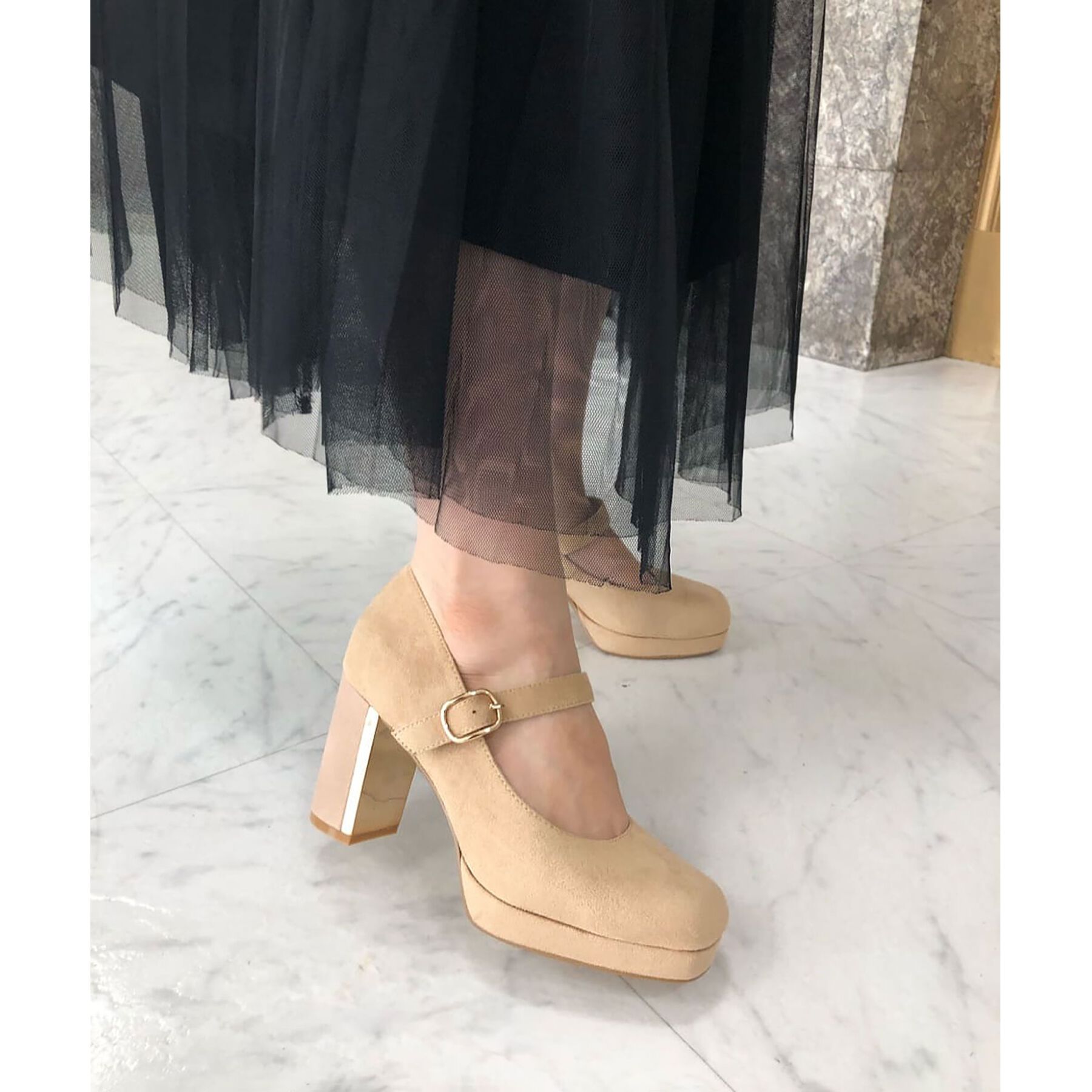 ESPERANZA「メッキプレートヒールストラップパンプス」|パンプス|