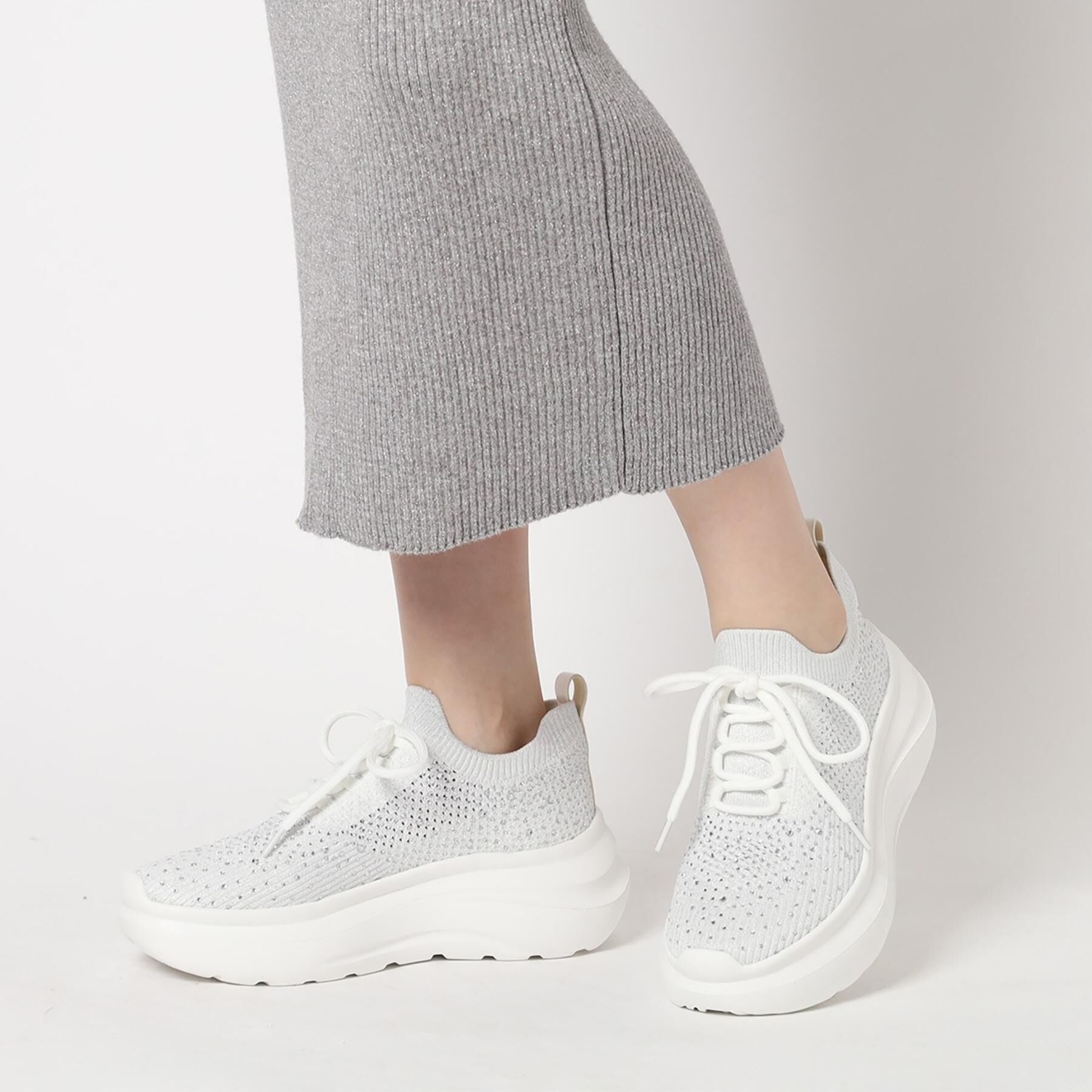 ESPERANZA「ラインストーンニットスニーカー」|スニーカー|アイボリー(004)