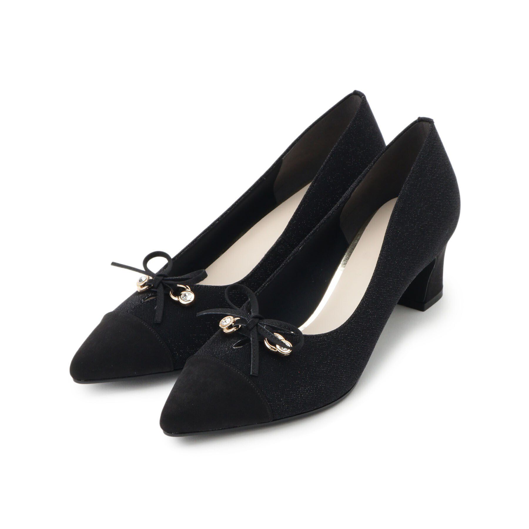 ESPERANZA「ビジューリボンポインテッドトゥパンプス」|パンプス|ﾌﾞﾗｯｸ(319)