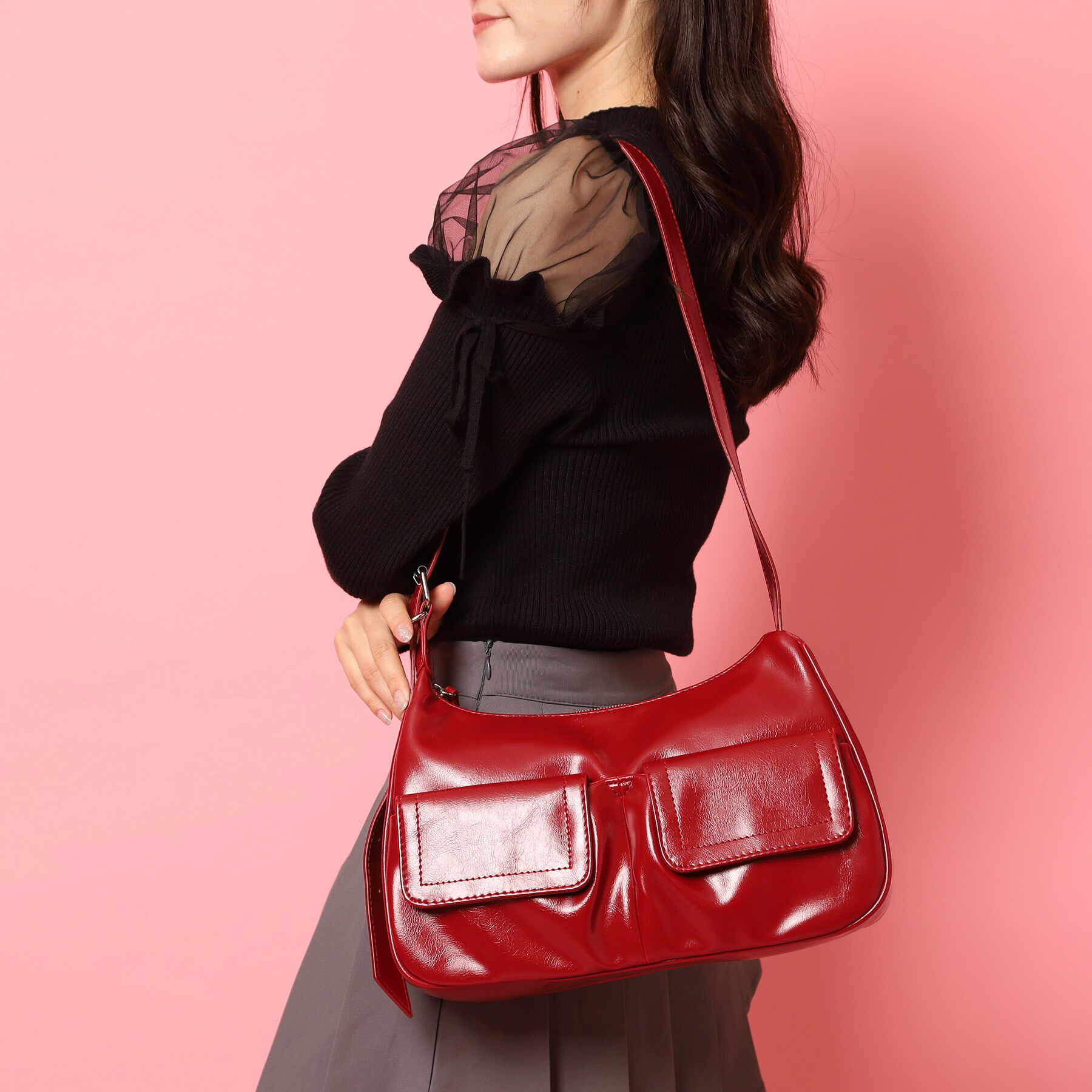 Ober Tashe「フロントポケットショルダーバッグ」|ショルダー・メッセンジャー|レッド(062)