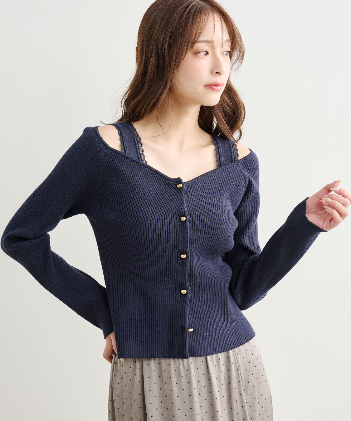 COCO DEAL「Vネックリブニットカーディガン」|ニット・セーター|