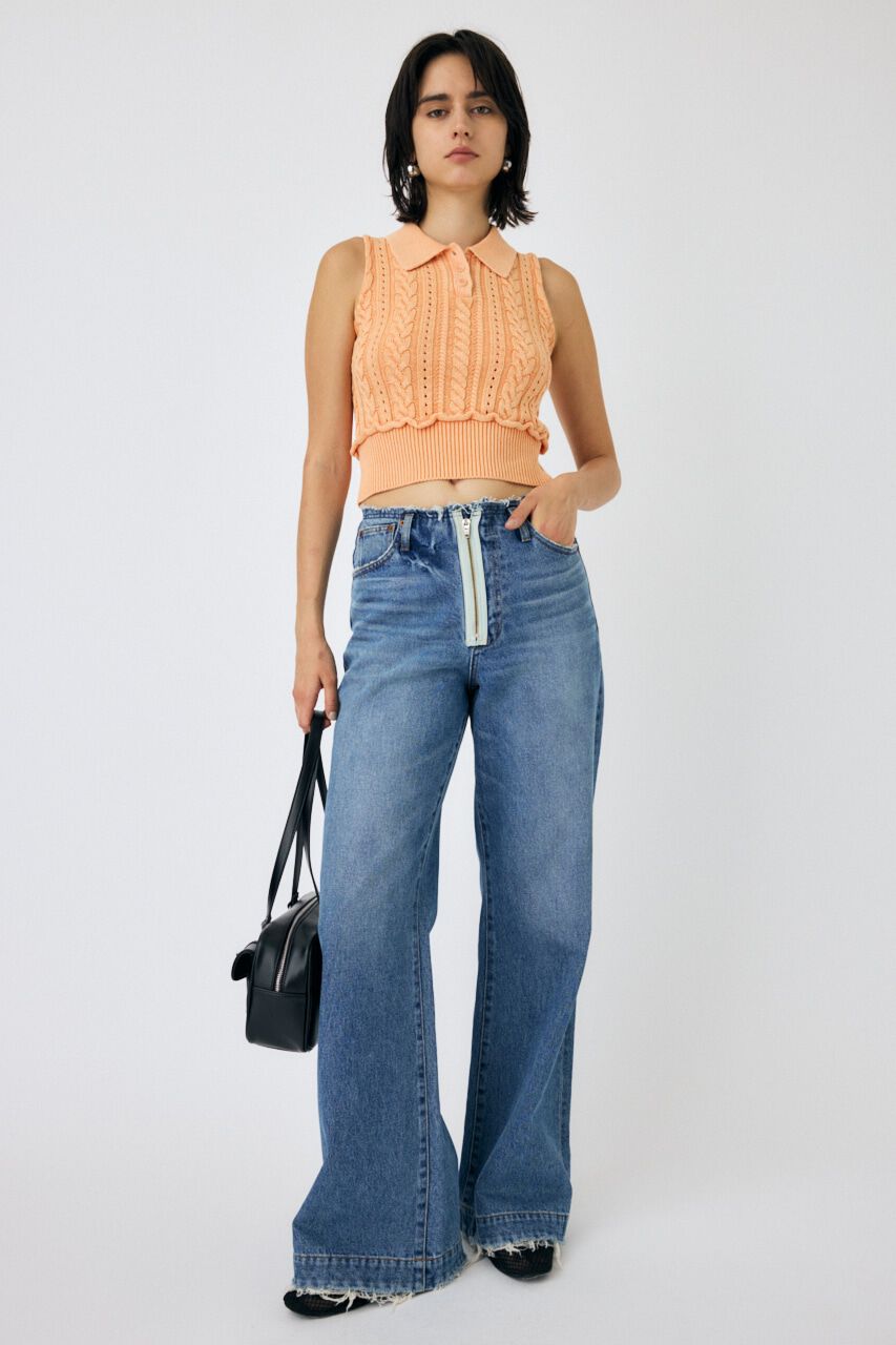 MOUSSY「ZIP DESIGN LOOSE FLARE」|デニム|