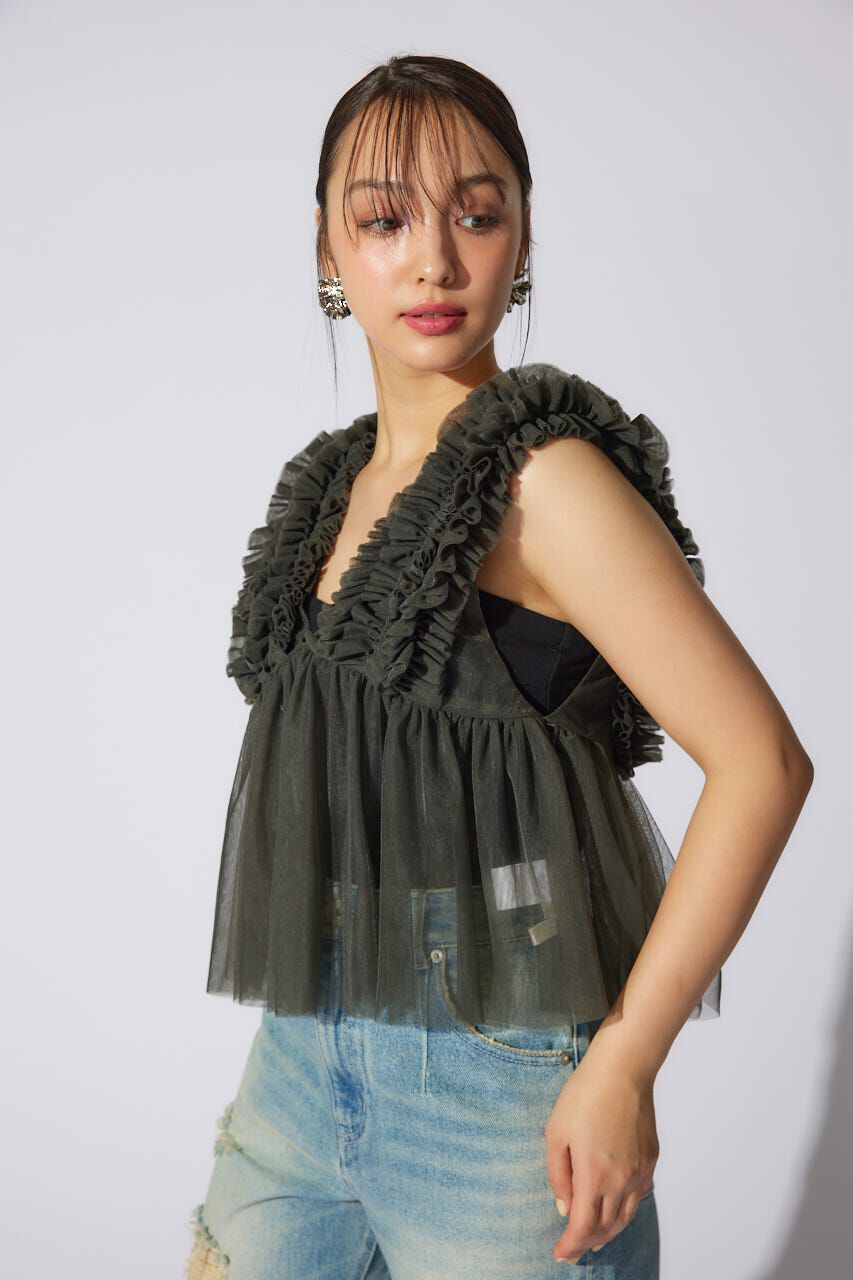 rienda「ボリュームチュールペプラムブラウス」|シャツ・ブラウス|