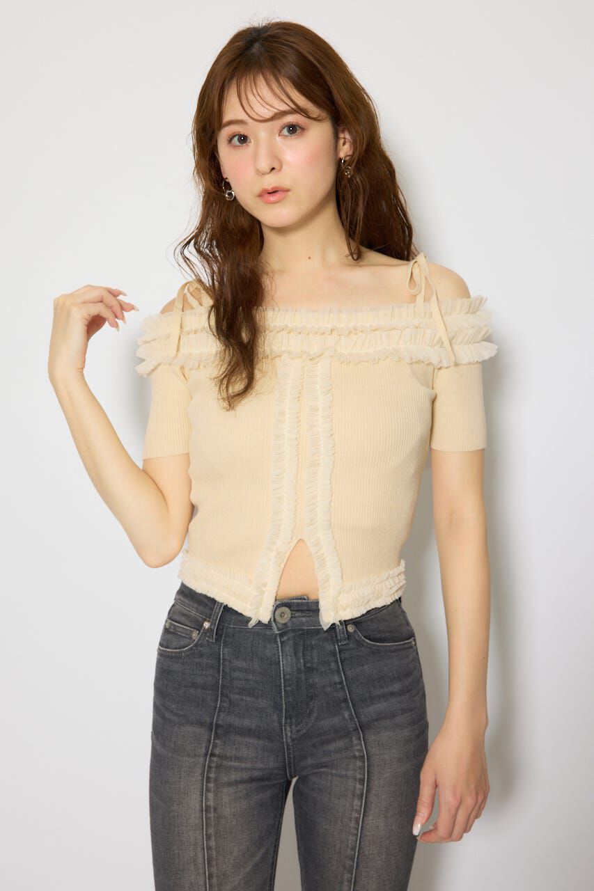 rienda「オフショルフリルニットトップス」|ニット・セーター|