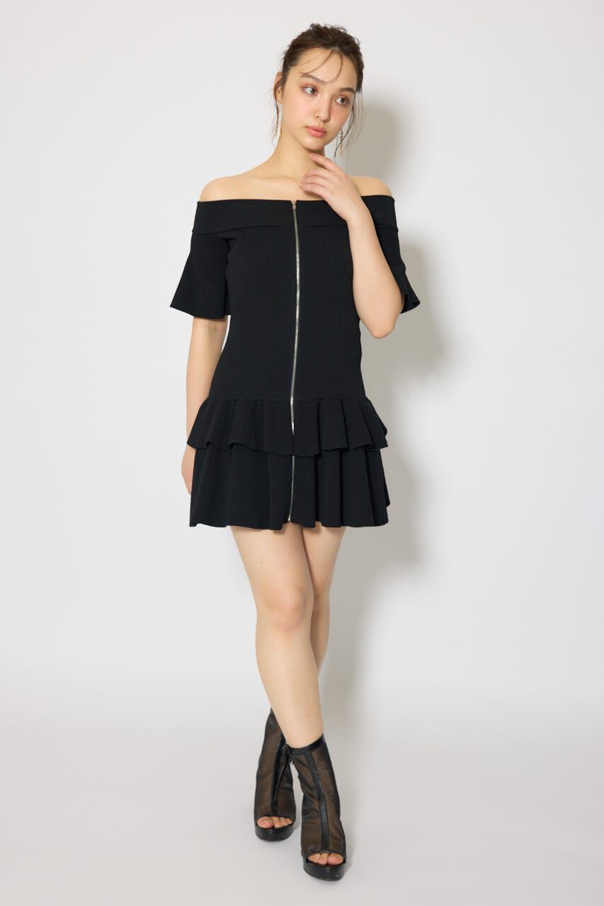 rienda「オフショルフロントジップニットミニワンピース」|ワンピース|